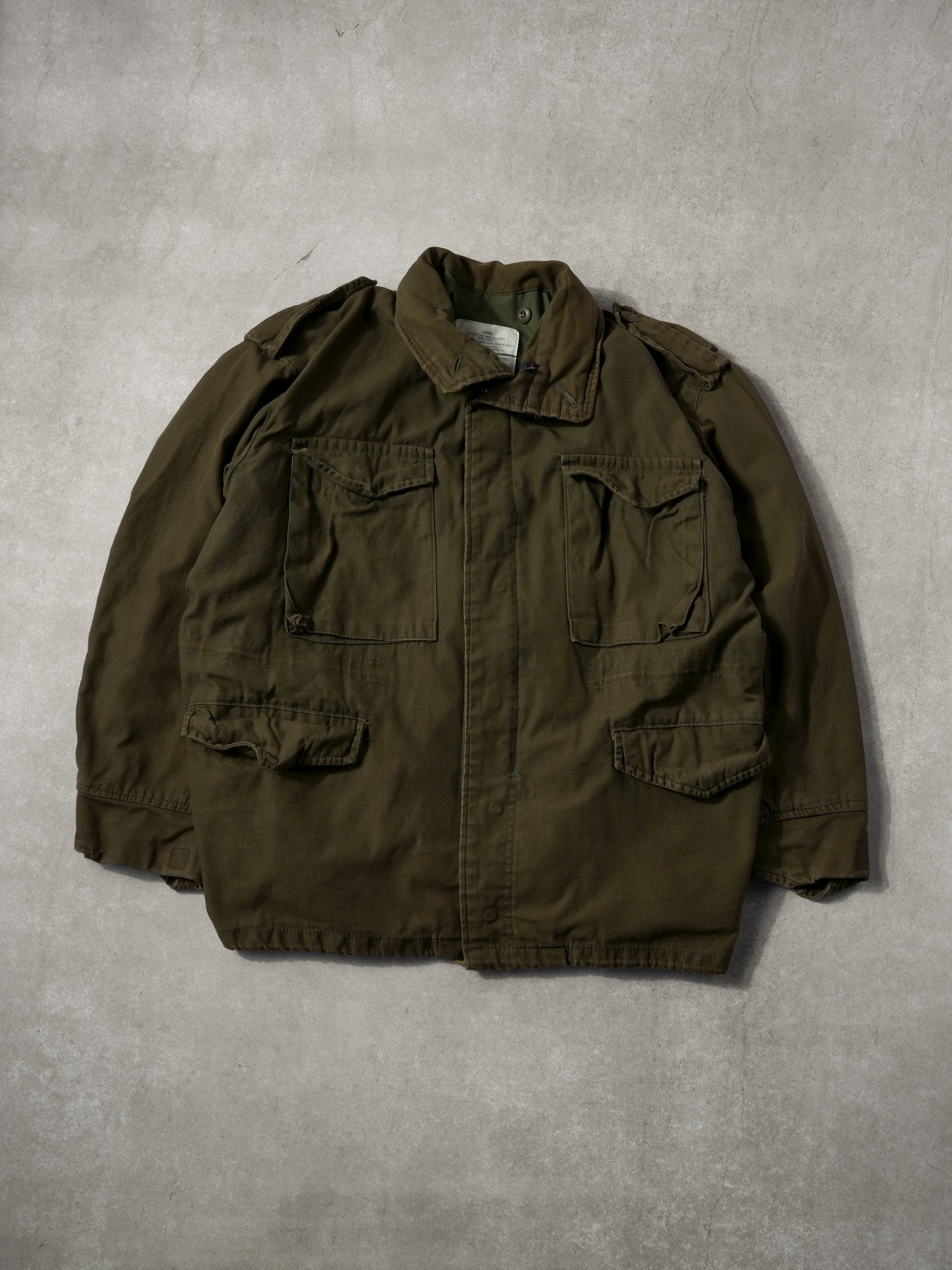 Vintage 80s Dark Moss Green Army Field Collared Jacket (XL)