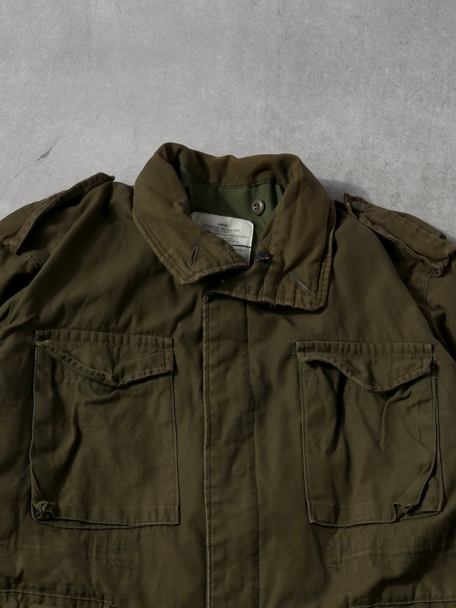 Vintage 80s Dark Moss Green Army Field Collared Jacket (XL)