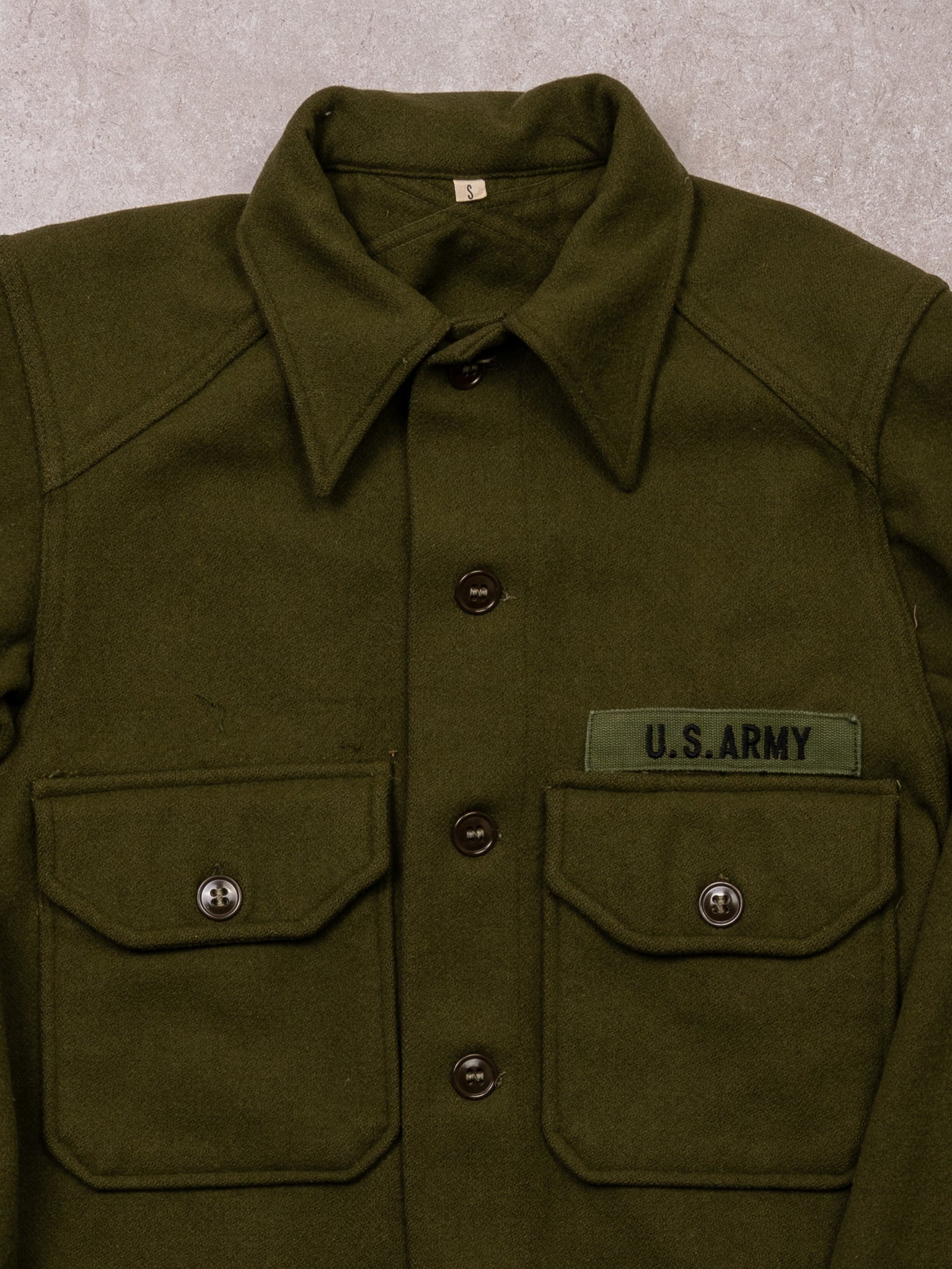 Vintage 70s Green U.S Army Wool Button Up (S)