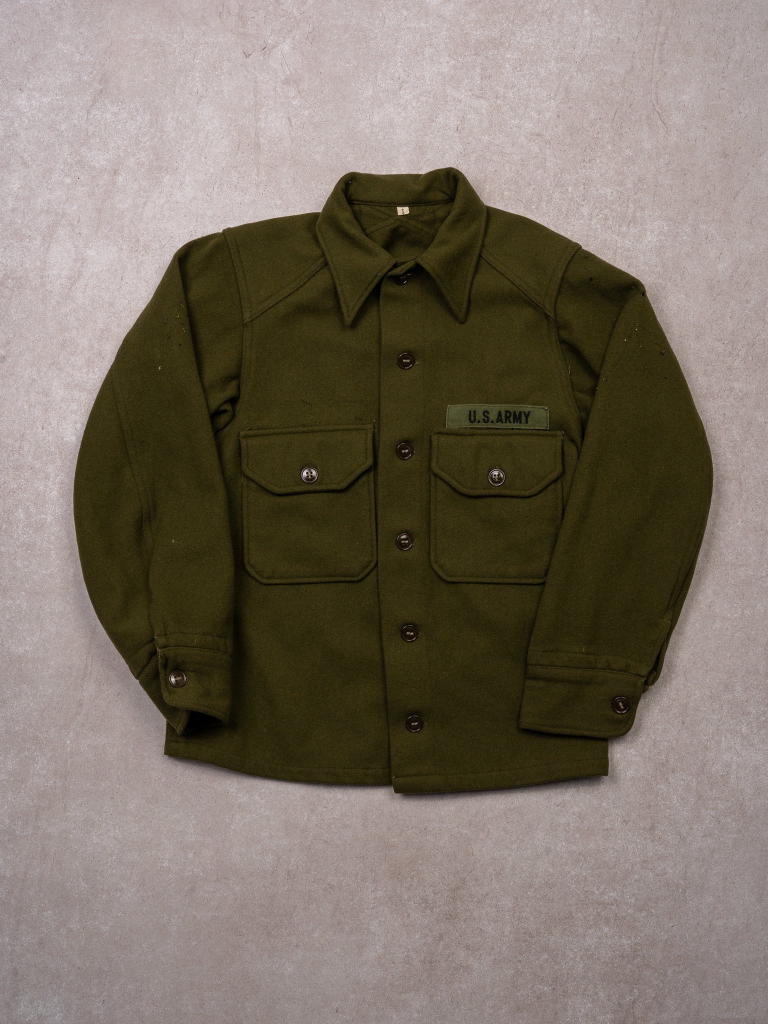 Vintage 70s Green U.S Army Wool Button Up (S)