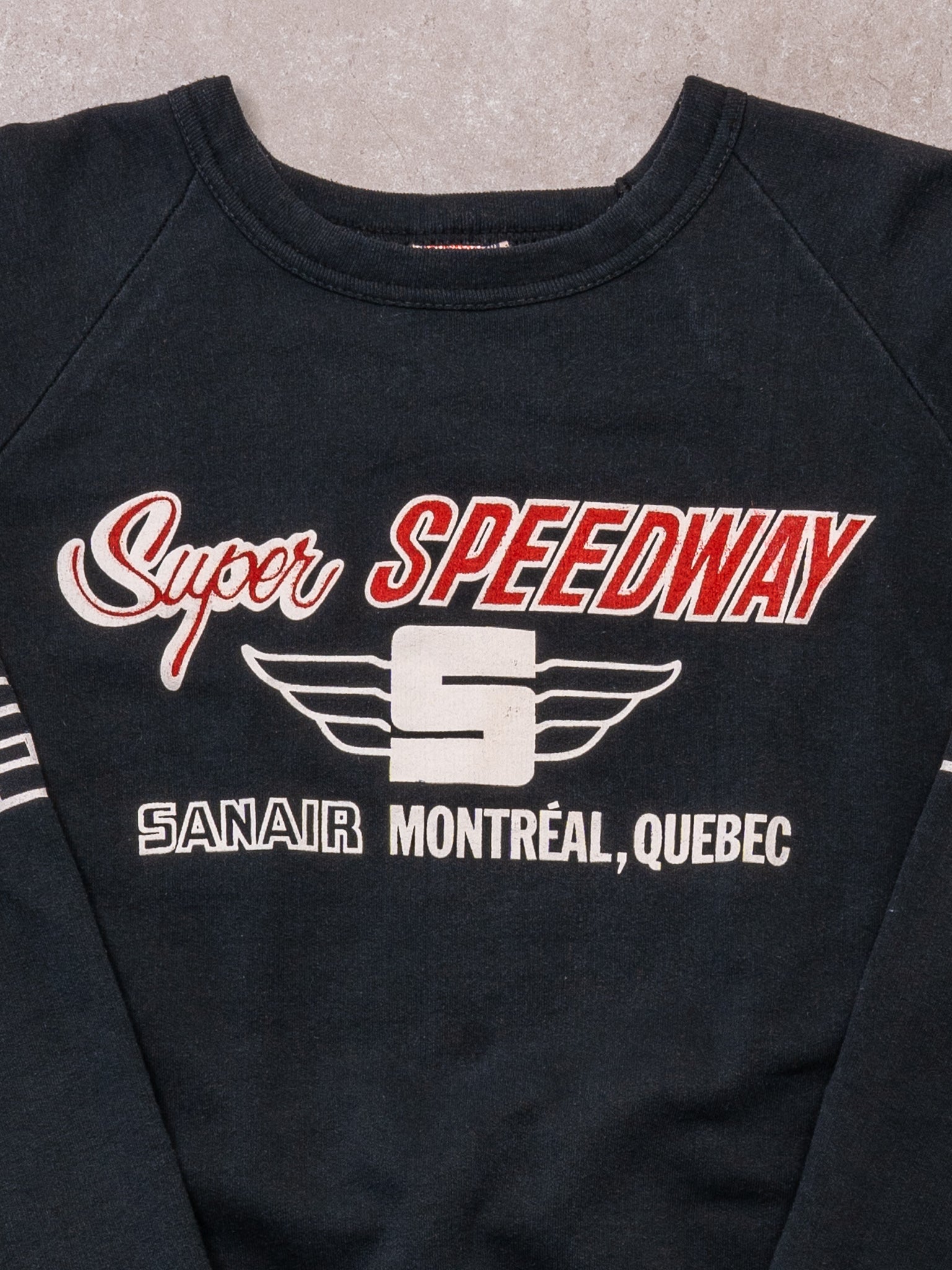 Vintage 80s Black Super Speedway San Air Montreal Crewneck (L)