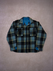 Vintage 90s Coral Blue Plaid Wool Flannel (M/L)