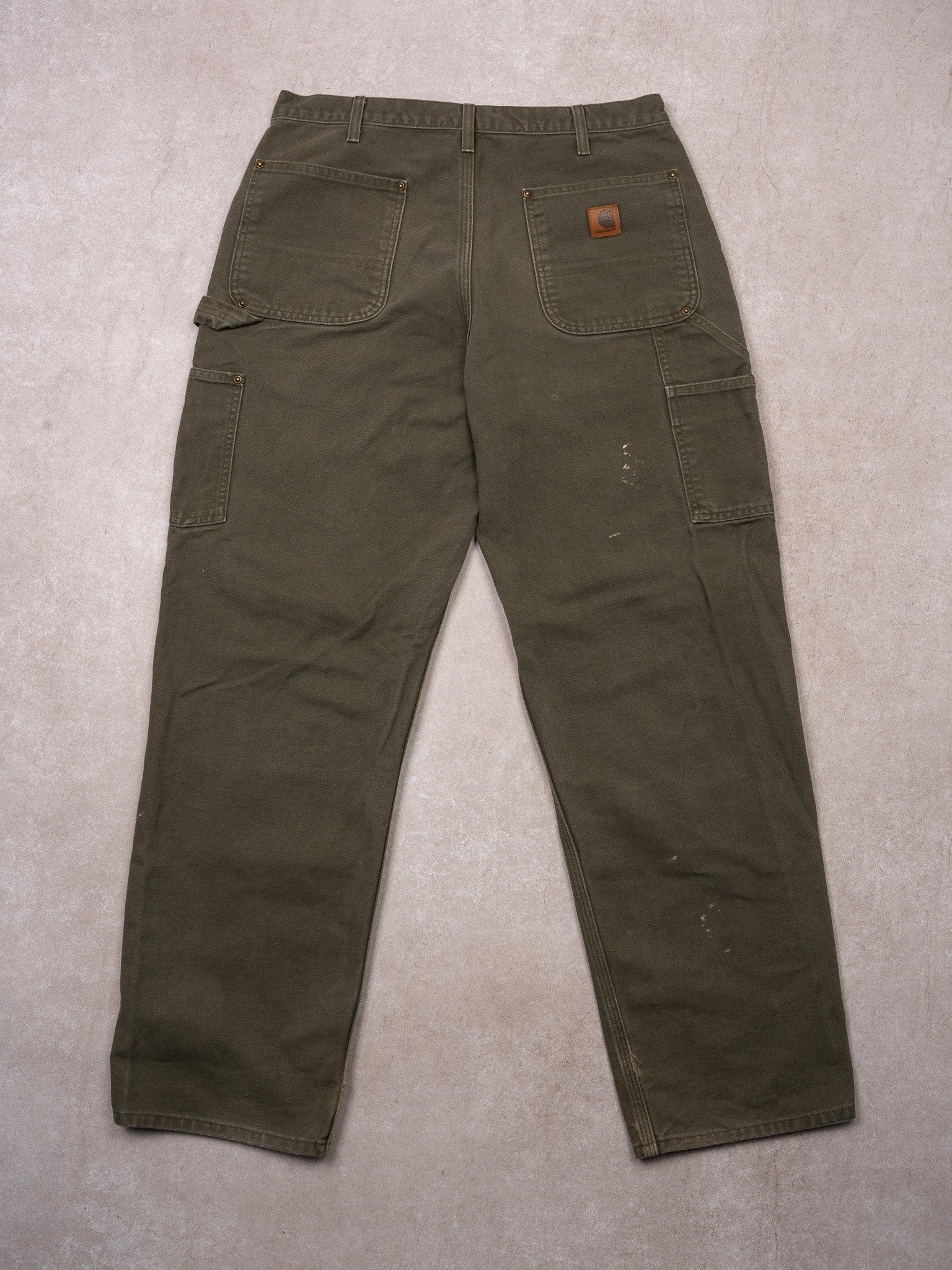 Vintage Moss Green Carhartt Double Knee Paint Splash Cargo Pants (33 x 32)