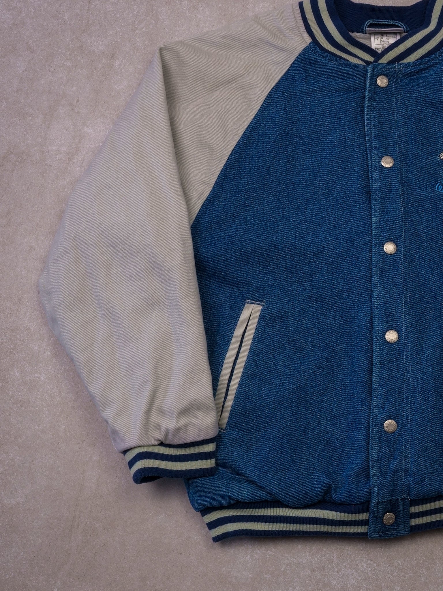 Vintage 90s Blue Denim + Grey Disney Mickey Mouse Varsity Jacket (S/M)