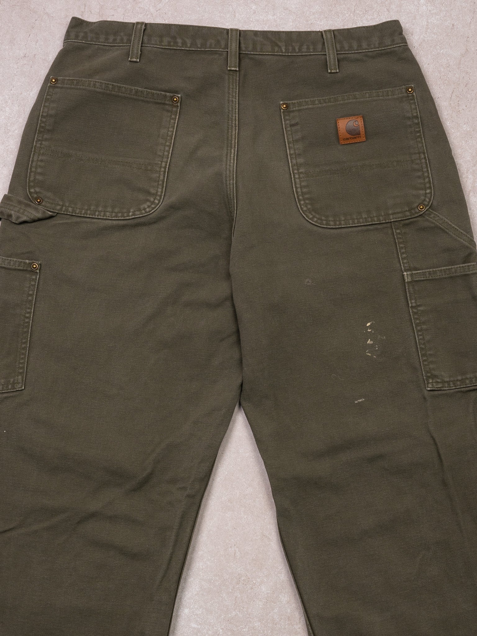 Vintage Moss Green Carhartt Double Knee Paint Splash Cargo Pants (33 x 32)