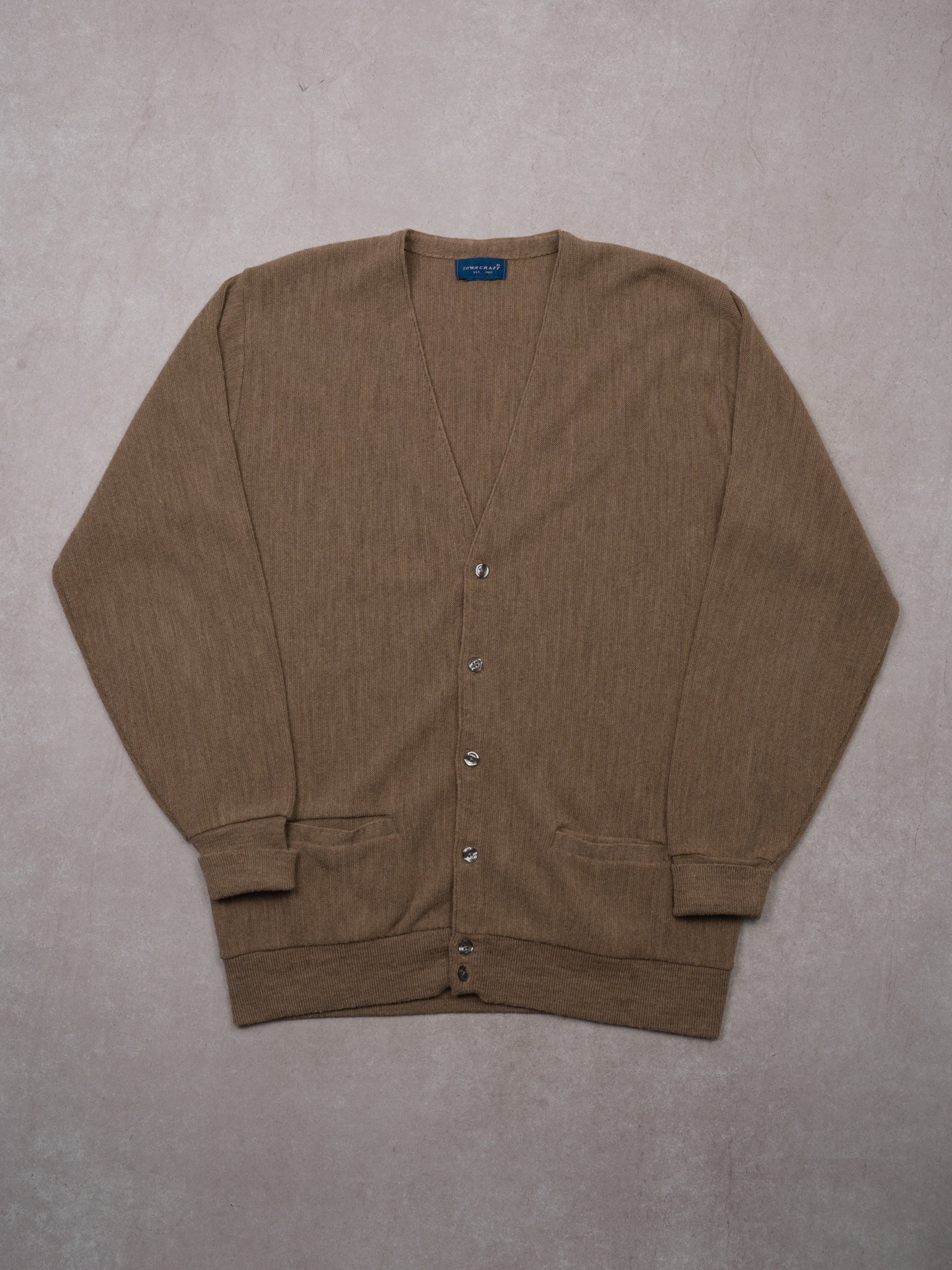Vintage 90s Light Brown Towncraft Knit Cardigan (L)