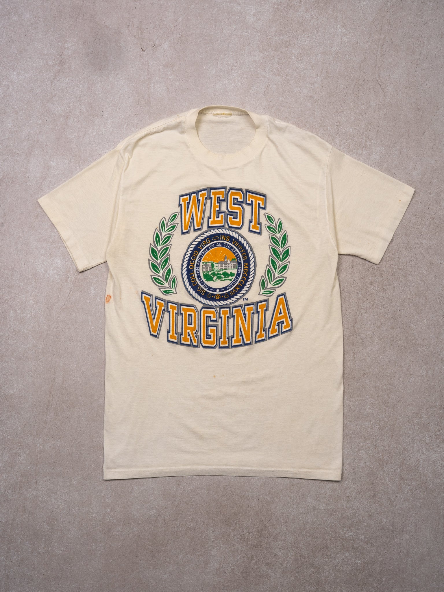 VIntage White West Virginia SIngle Stitch Tee (S)
