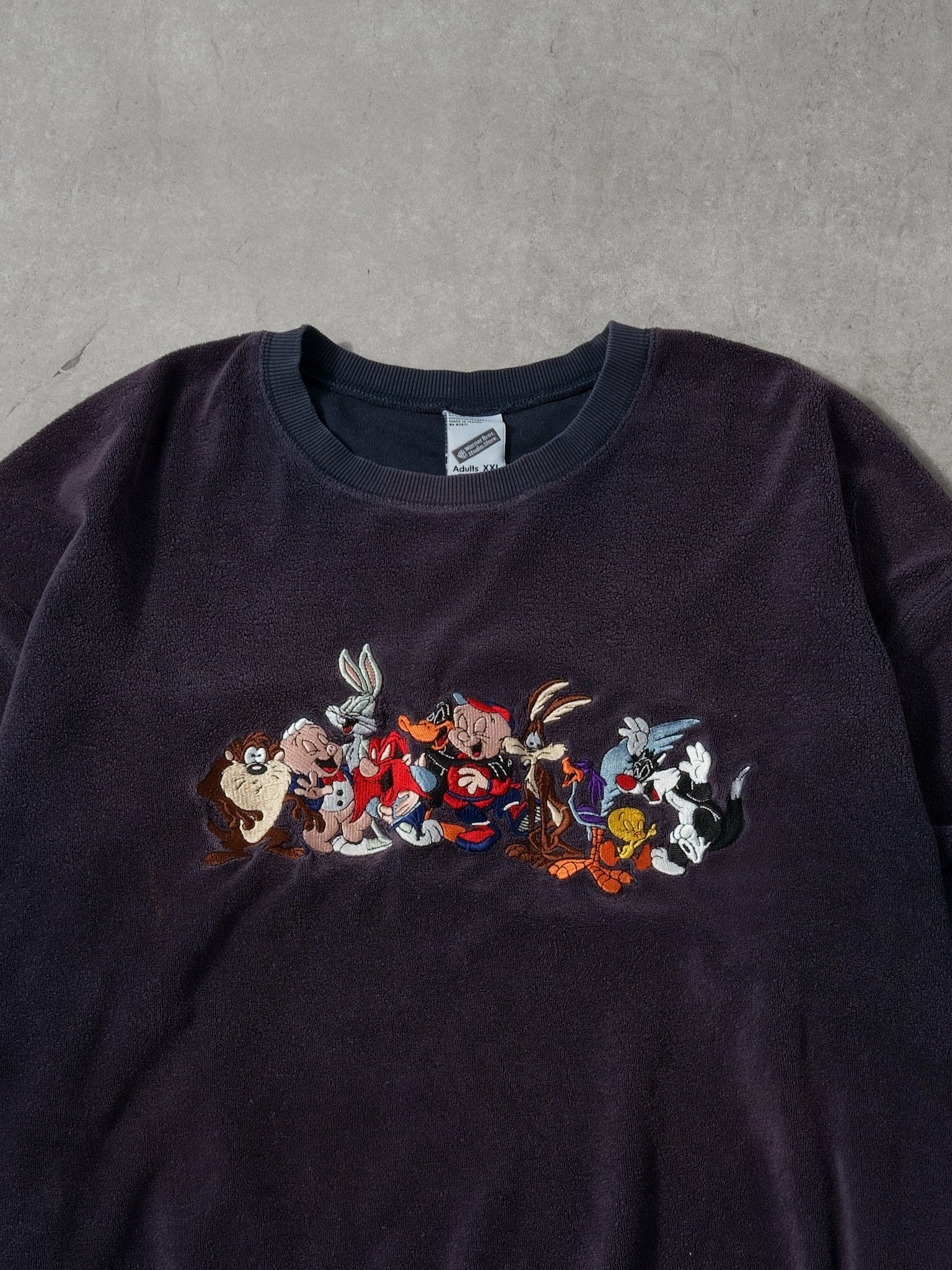 Vintage 90s Washed Navy Blue Looney Tunes Warner Bros Crewneck (XXL)