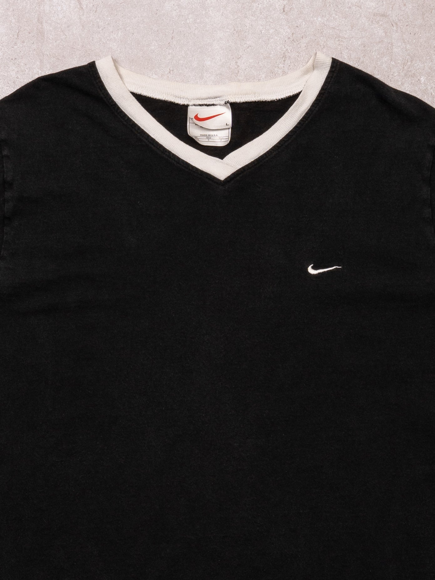 Vintage 90s Washed Black + White Nike V Neck Tee (S)