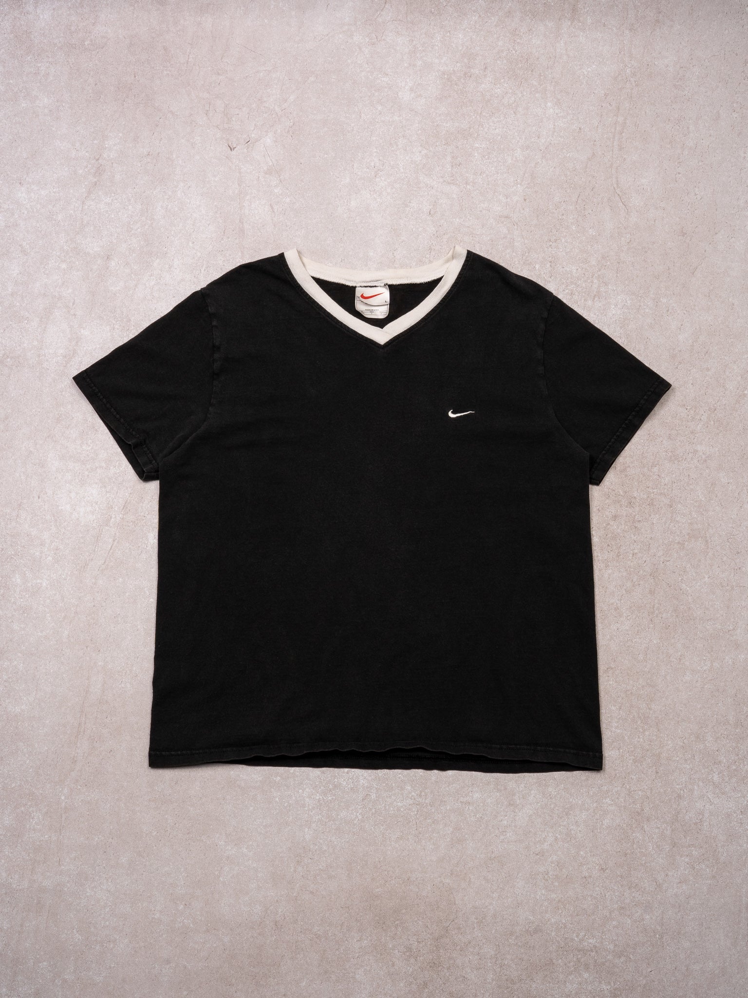 Vintage 90s Washed Black + White Nike V Neck Tee (S)
