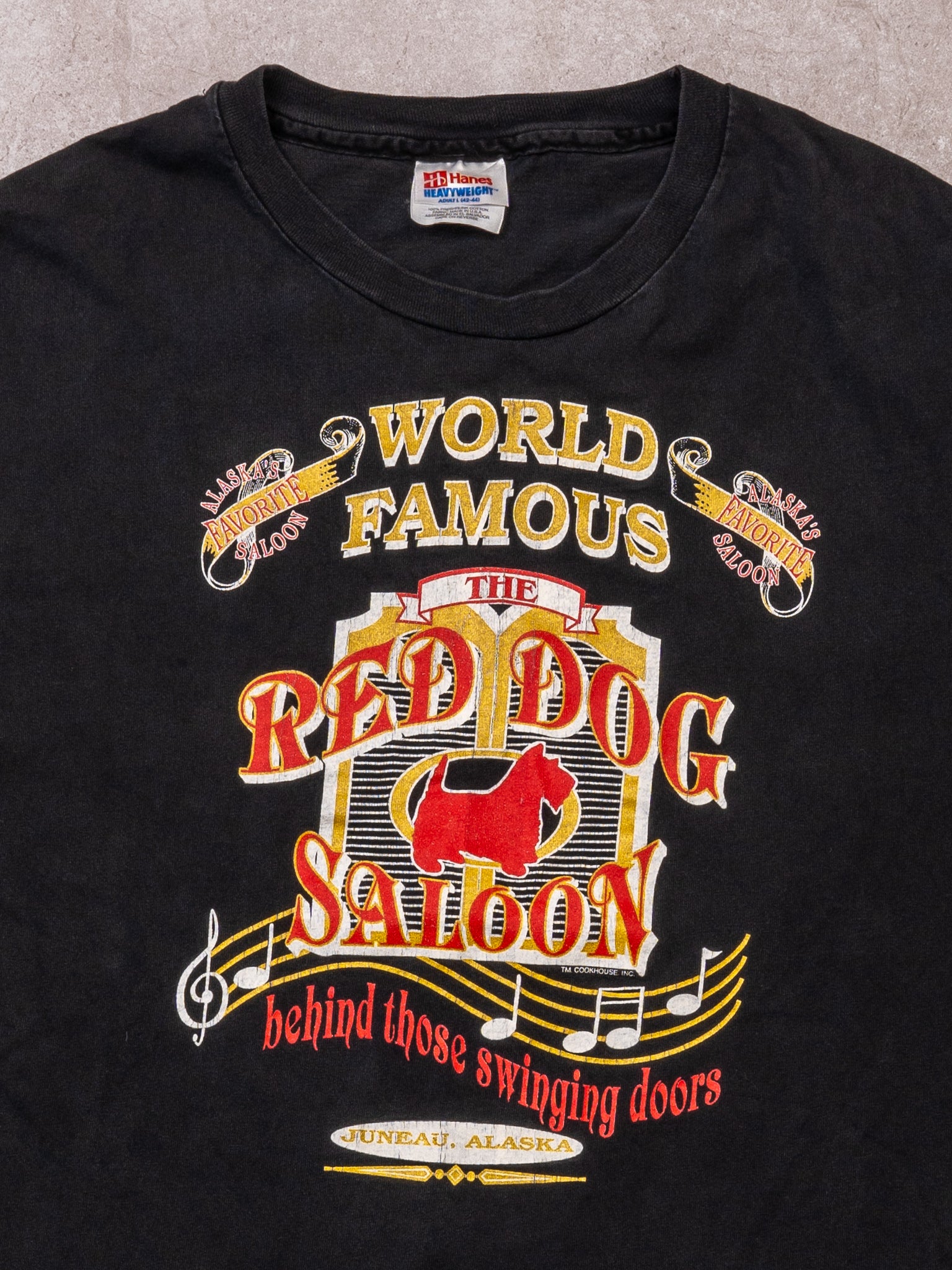 Vintage 90s Black Red Dog Saloon Alaska Tee (M)