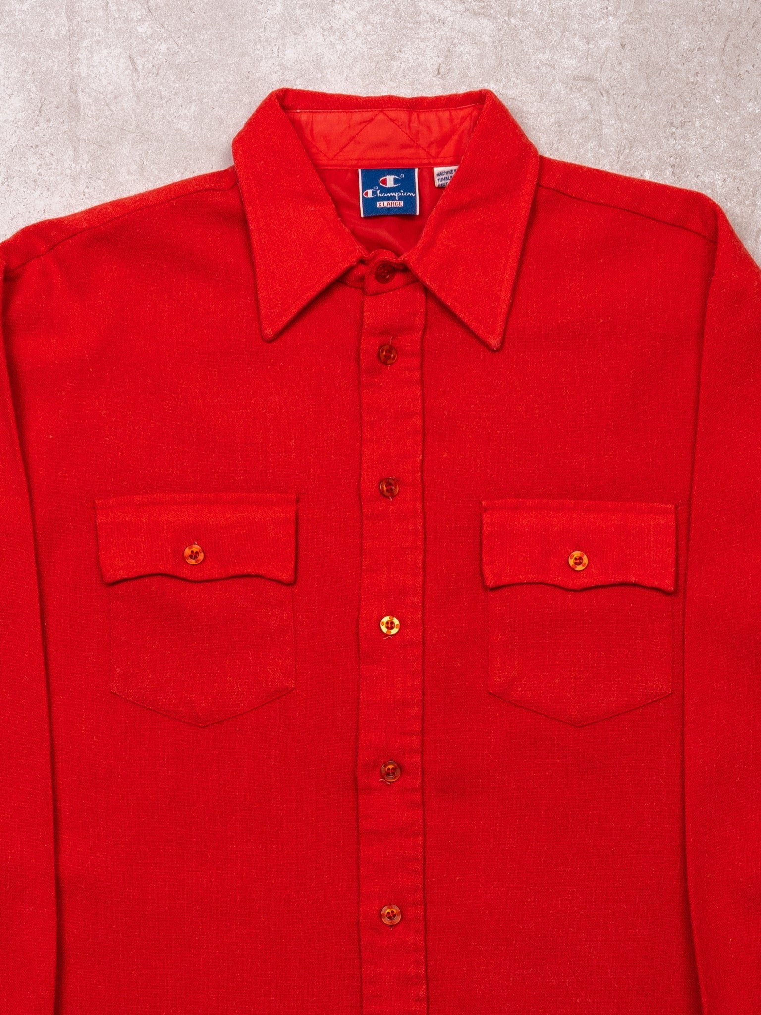 Vintage 70s Red Champion Acrylic Button Up (XL)