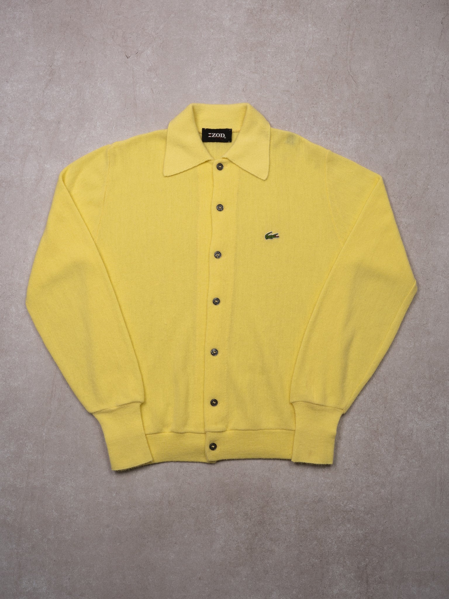 Vintage 70s Yellow Lacoste X iZod Collared Knit Cardigan (L)