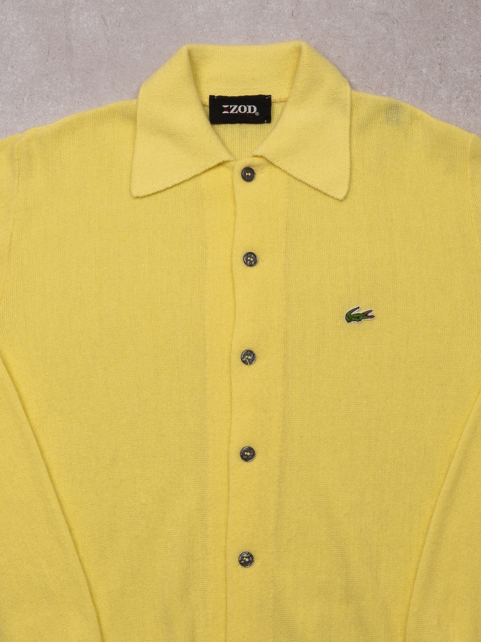 Vintage 70s Yellow Lacoste X iZod Collared Knit Cardigan (L)