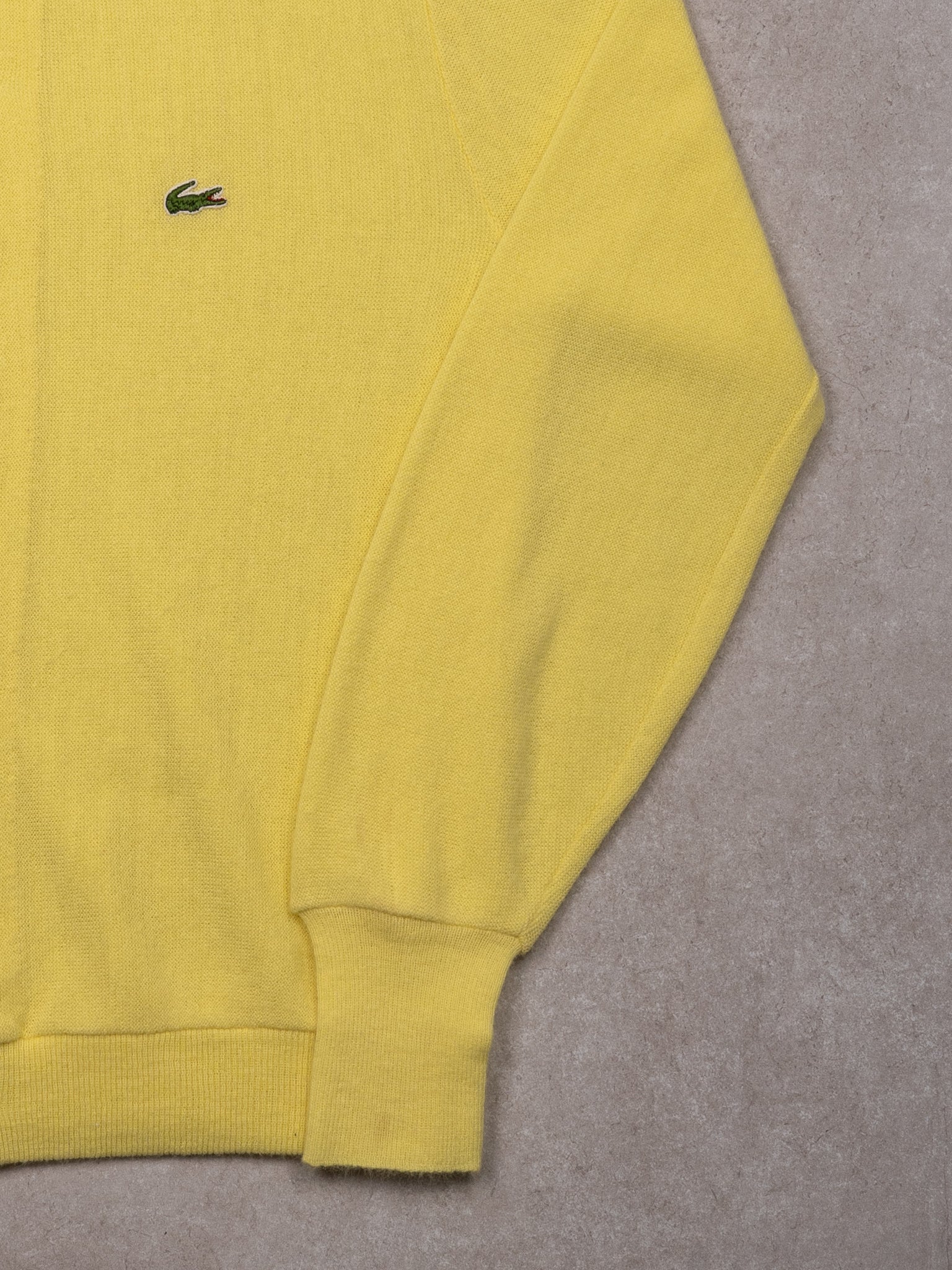 Vintage 70s Yellow Lacoste X iZod Collared Knit Cardigan (L)