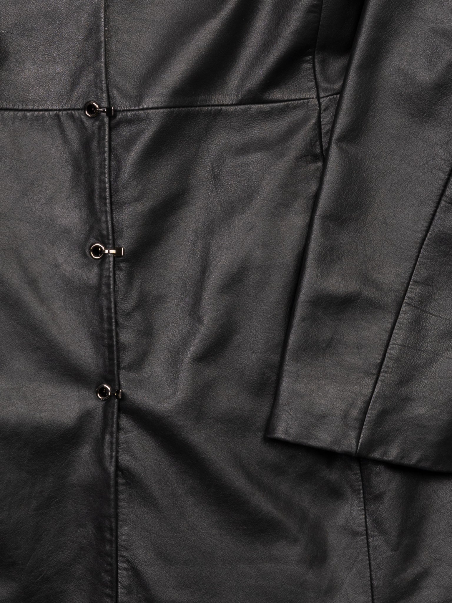 Vintage 90s Black Long Leather Clasp Jacket (S/M)