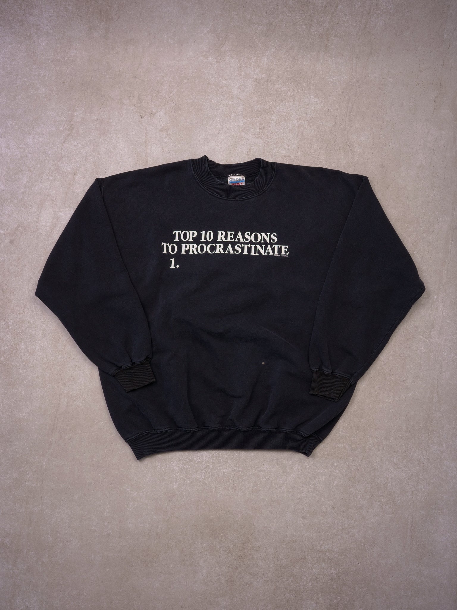 Vintage Washed Black "Top 10 Reason to Procrastine 1." Crewneck (L)