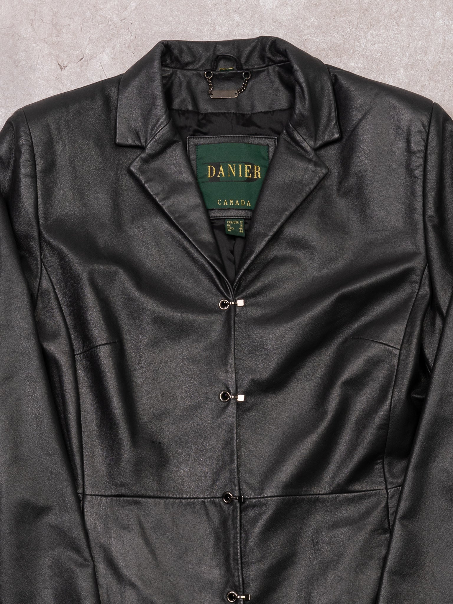 Vintage 90s Black Long Leather Clasp Jacket (S/M)