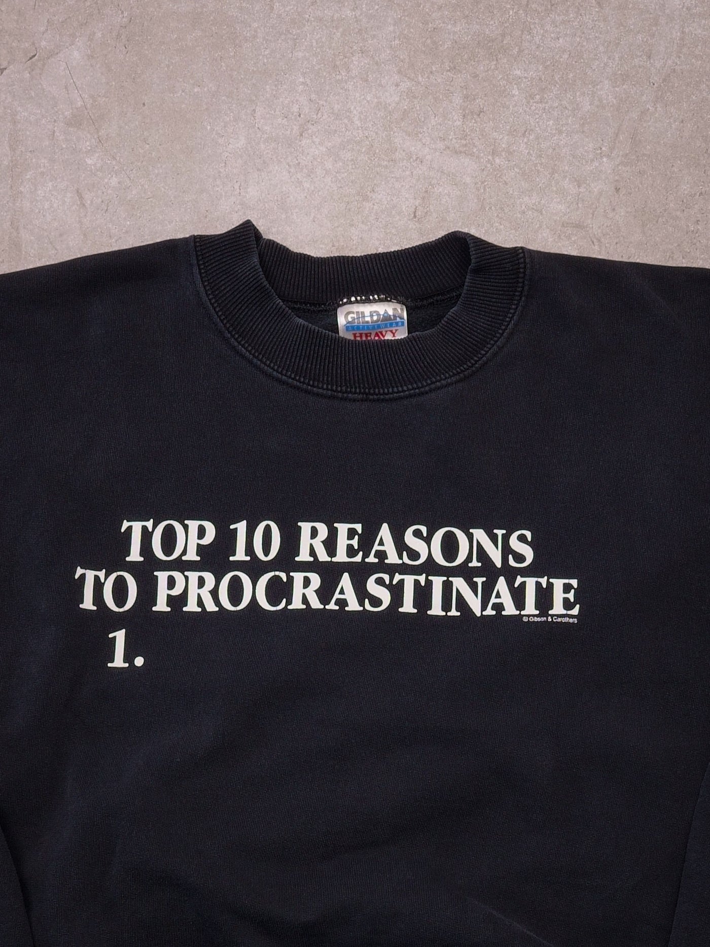 Vintage Washed Black "Top 10 Reason to Procrastine 1." Crewneck (L)