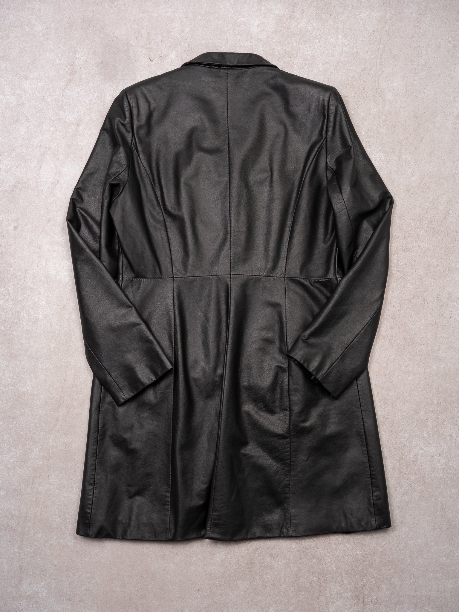Vintage 90s Black Long Leather Clasp Jacket (S/M)