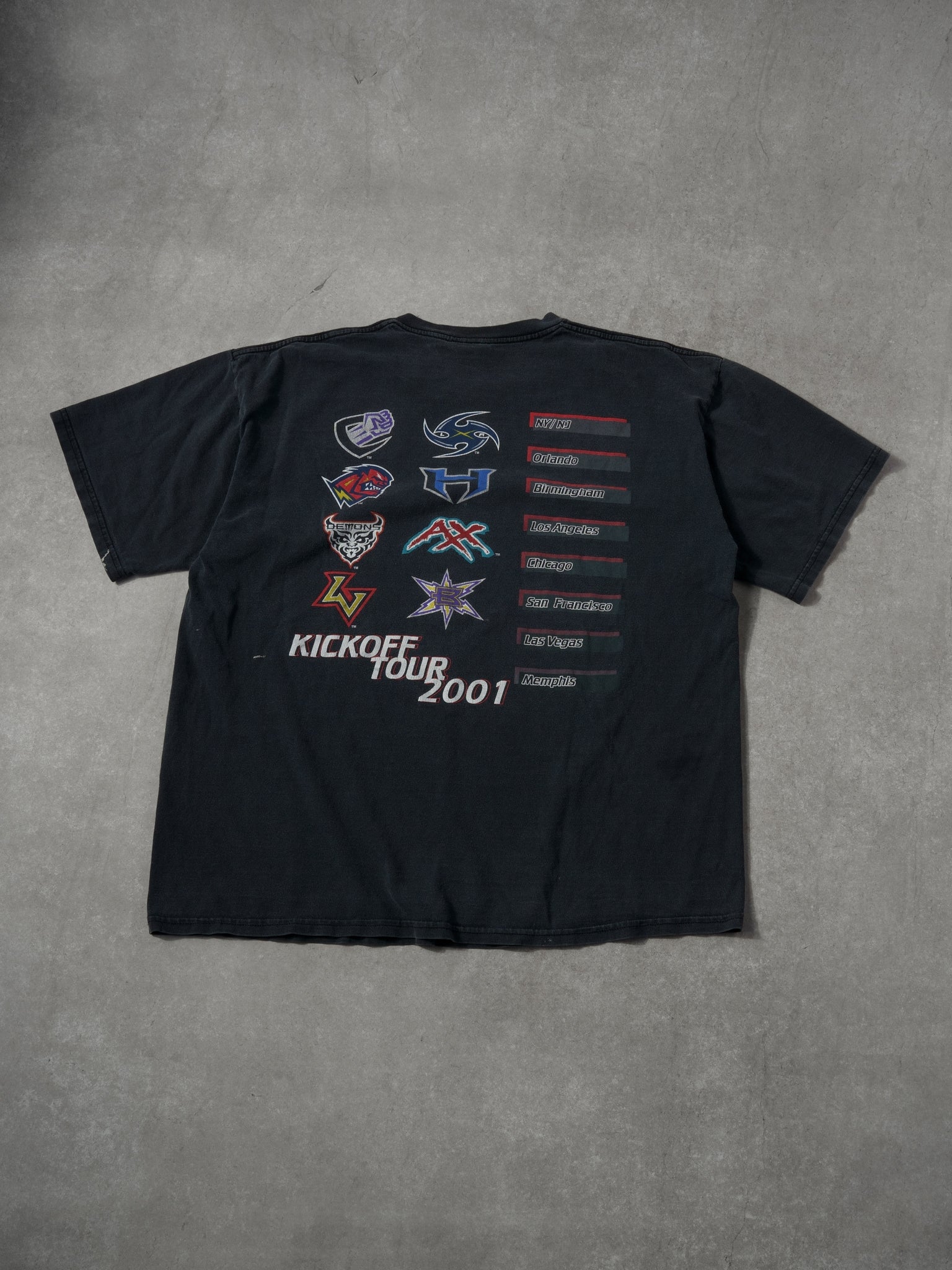 Vintage 01' Washed Black XFL Football Graphic Tee (L)