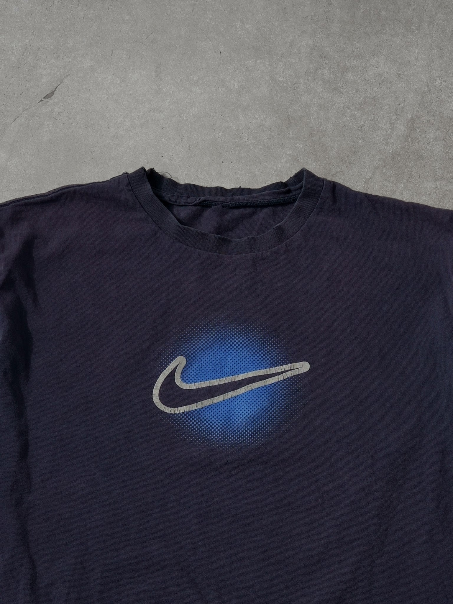 Vintage 90s Washed Navy Blue Nike Graphic Tee (M)
