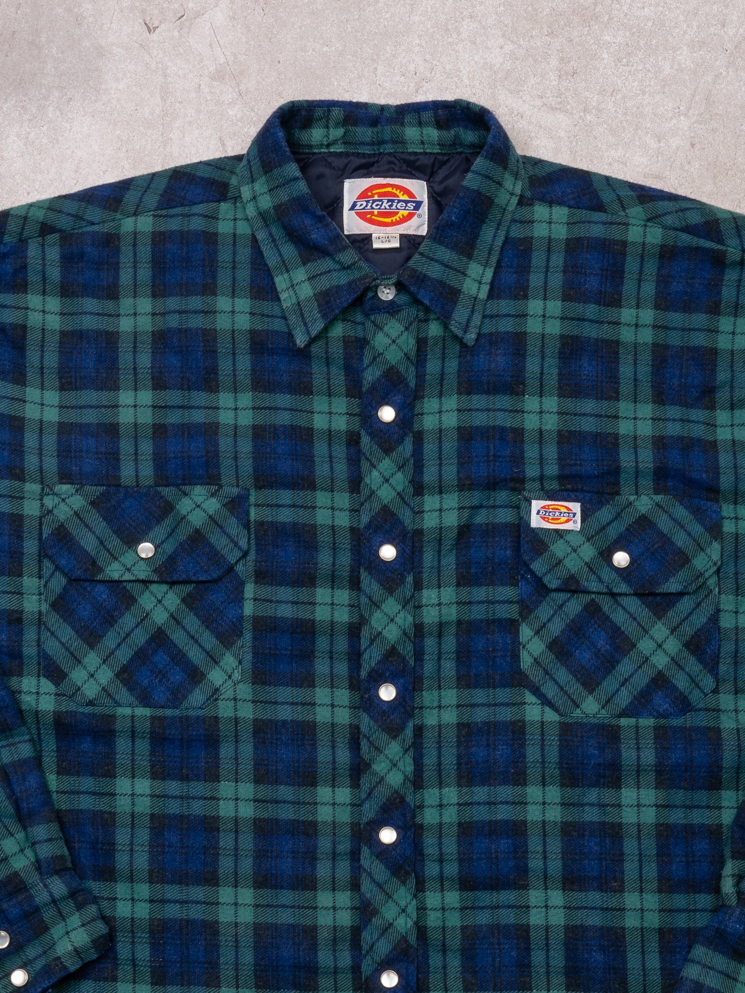Vintage Blue + Green Plaid DIckies Insulated Jacket (L)