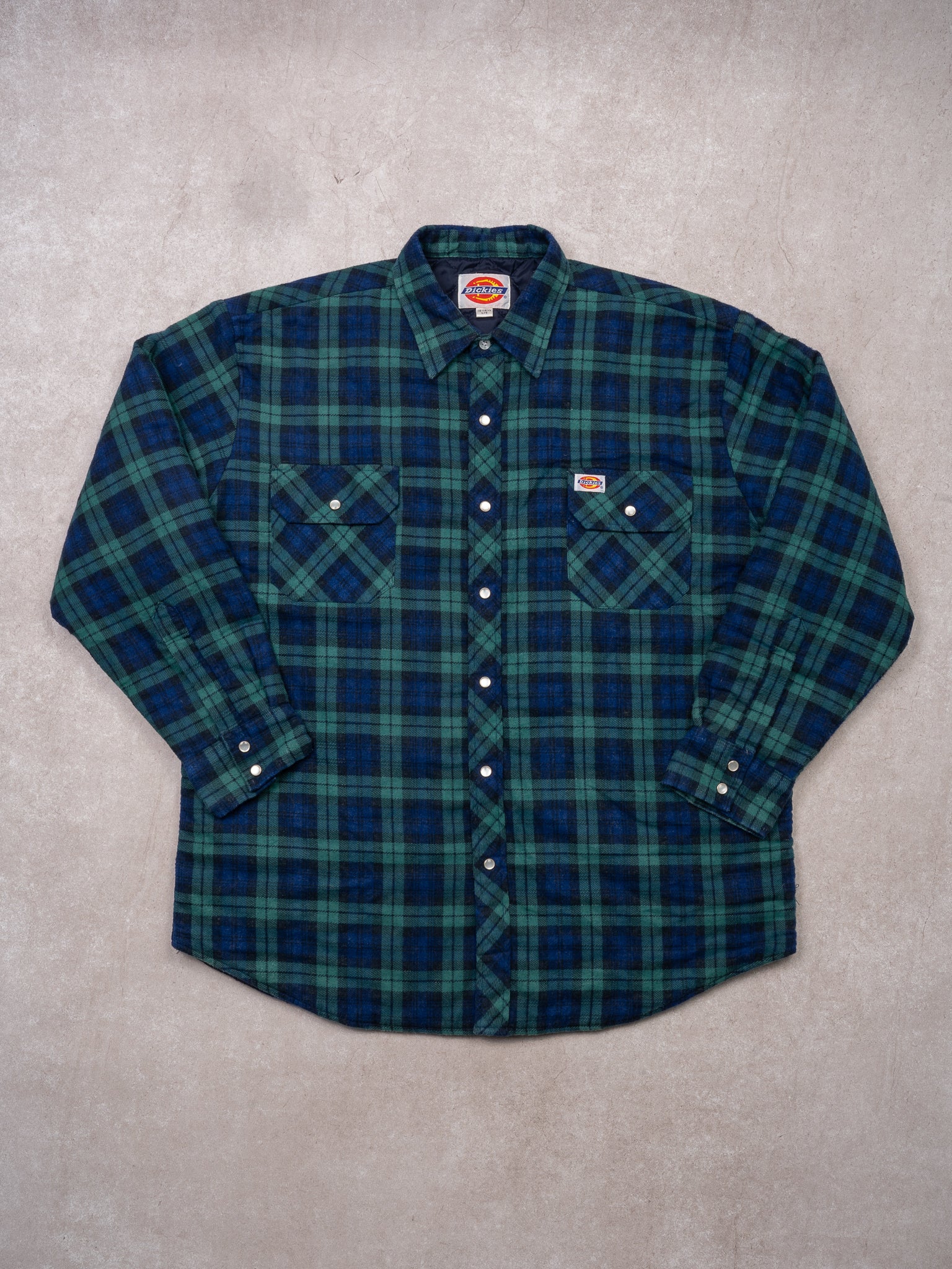 Vintage Blue + Green Plaid DIckies Insulated Jacket (L)