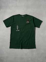 Vintage 90s Pine Green Bugs & Tazz Emboridery Pocket Tee (M)