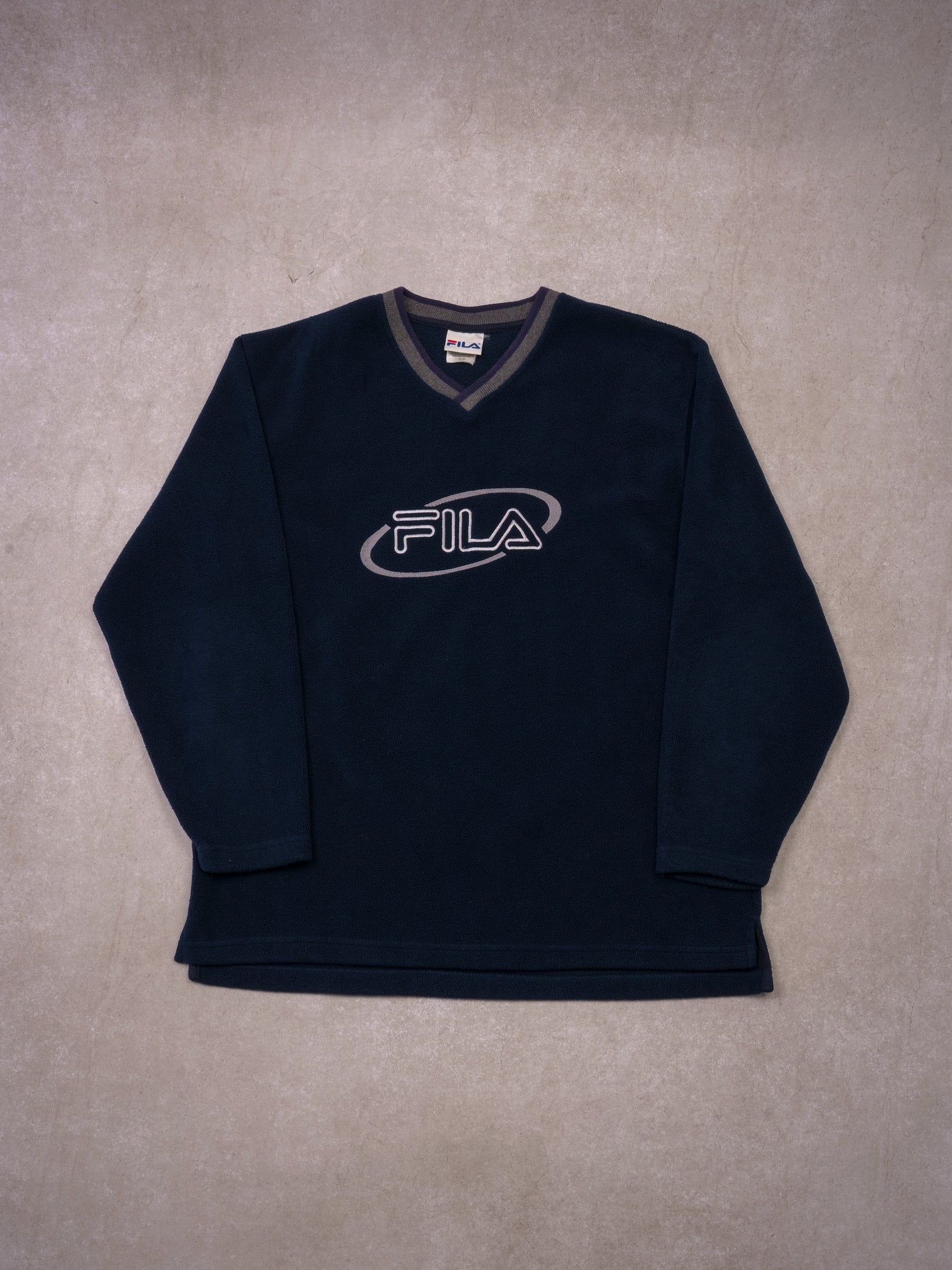 Vintage 90s Navy Blue Fila Fleece Crewneck (S/M)