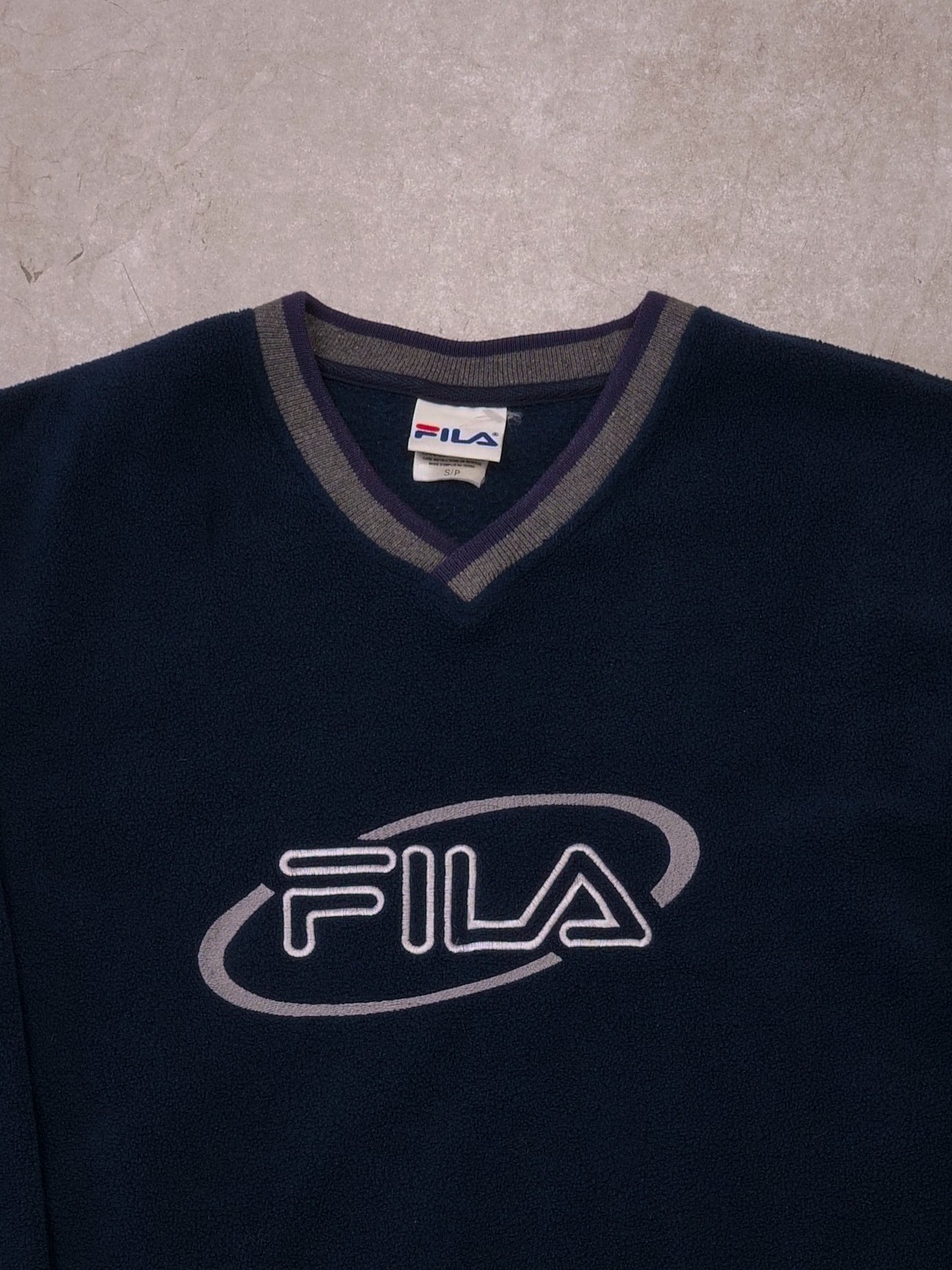 Vintage 90s Navy Blue Fila Fleece Crewneck (S/M)