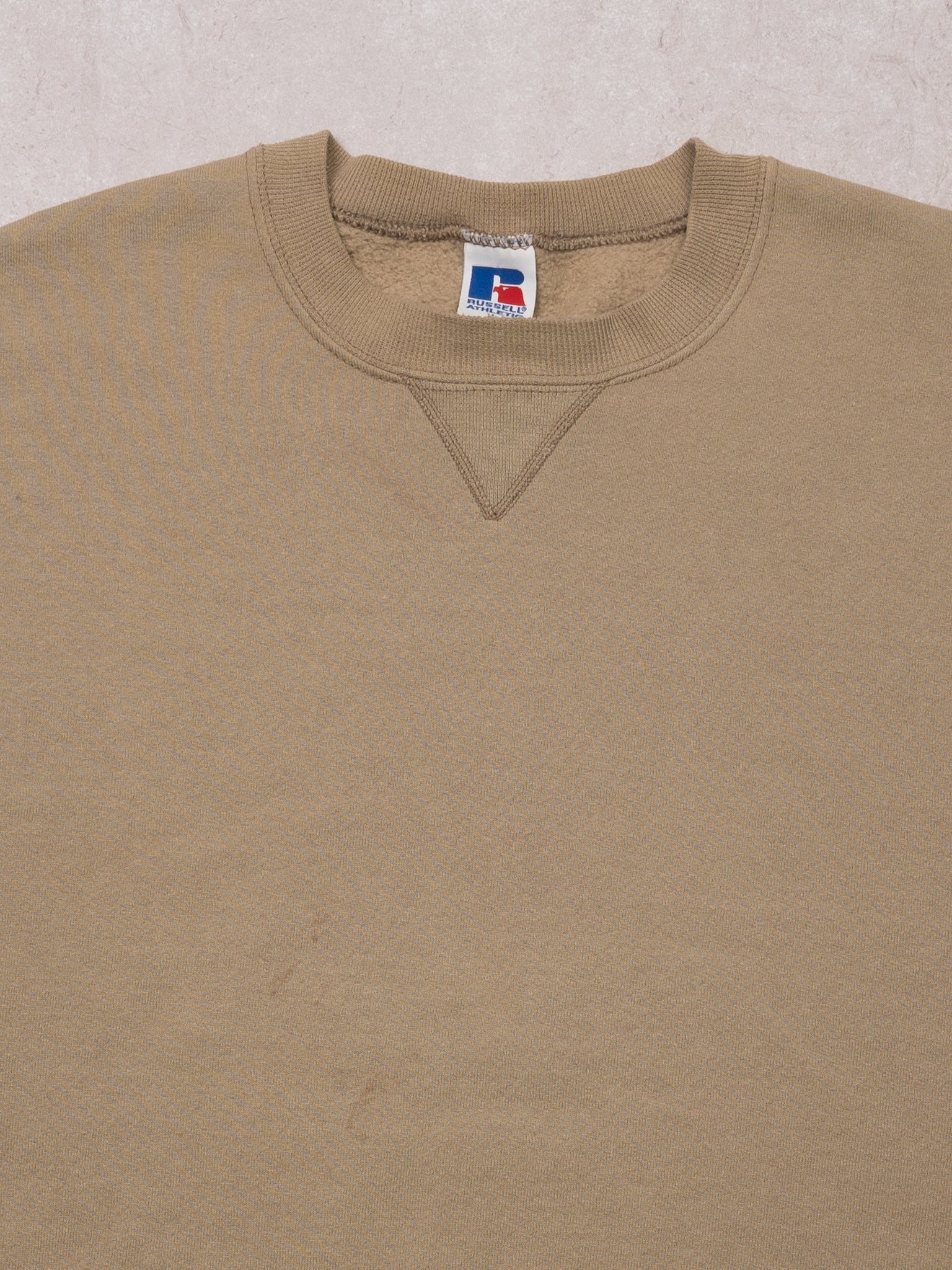 Vintage 90s Dark Beige Russell Athletics Blank Crewneck (L)