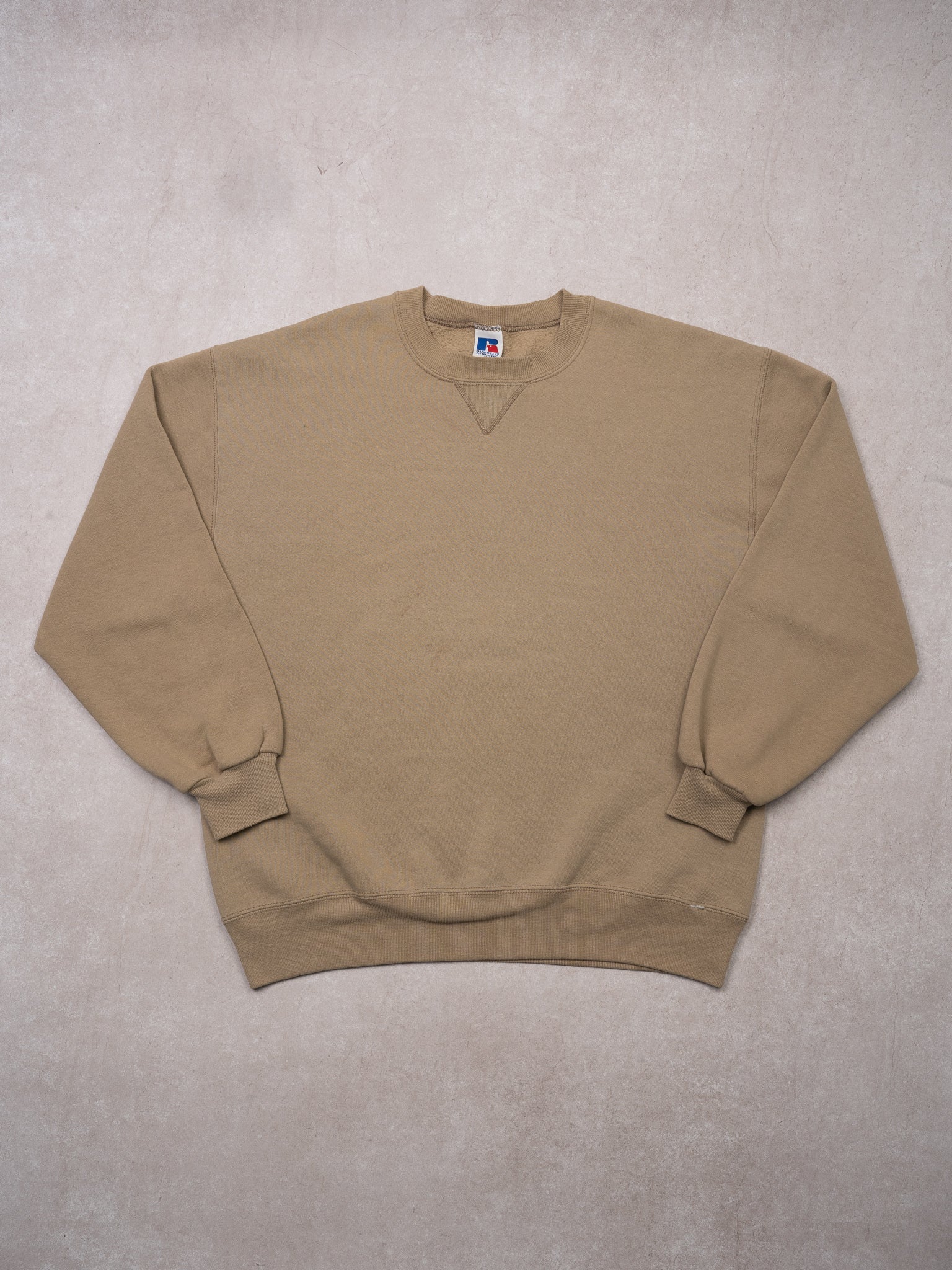 Vintage 90s Dark Beige Russell Athletics Blank Crewneck (L)