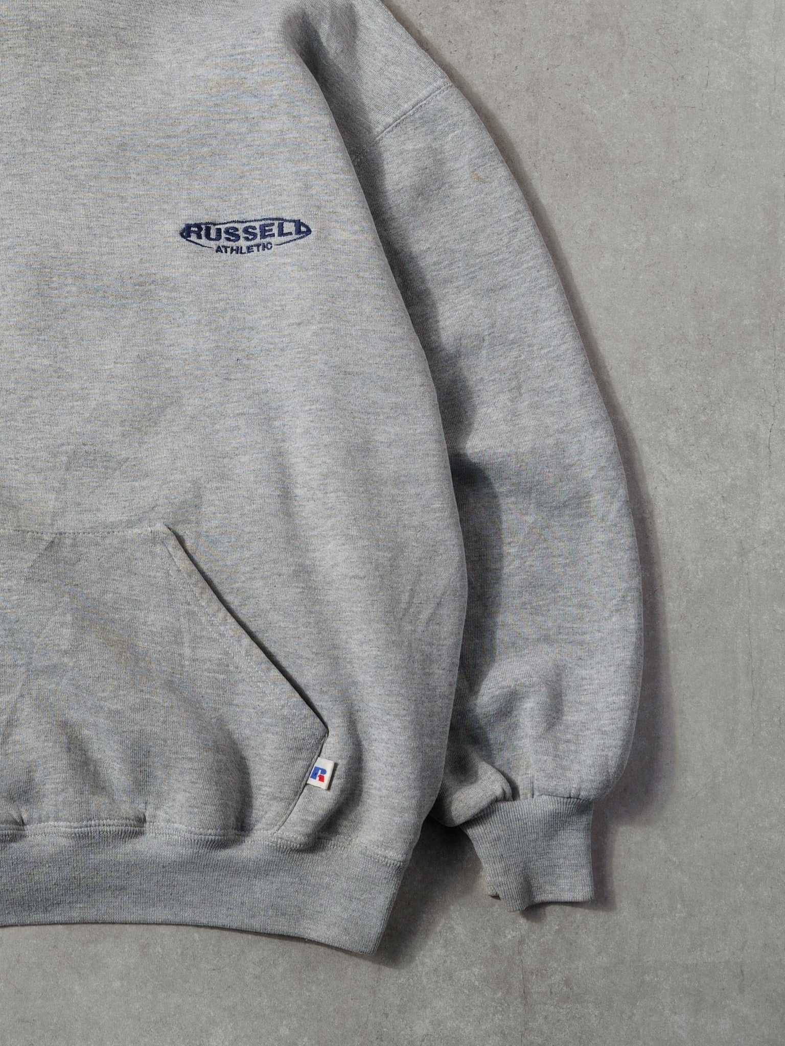 Vintage 90s Grey and Blue Russell Athletics Hoodie (L)