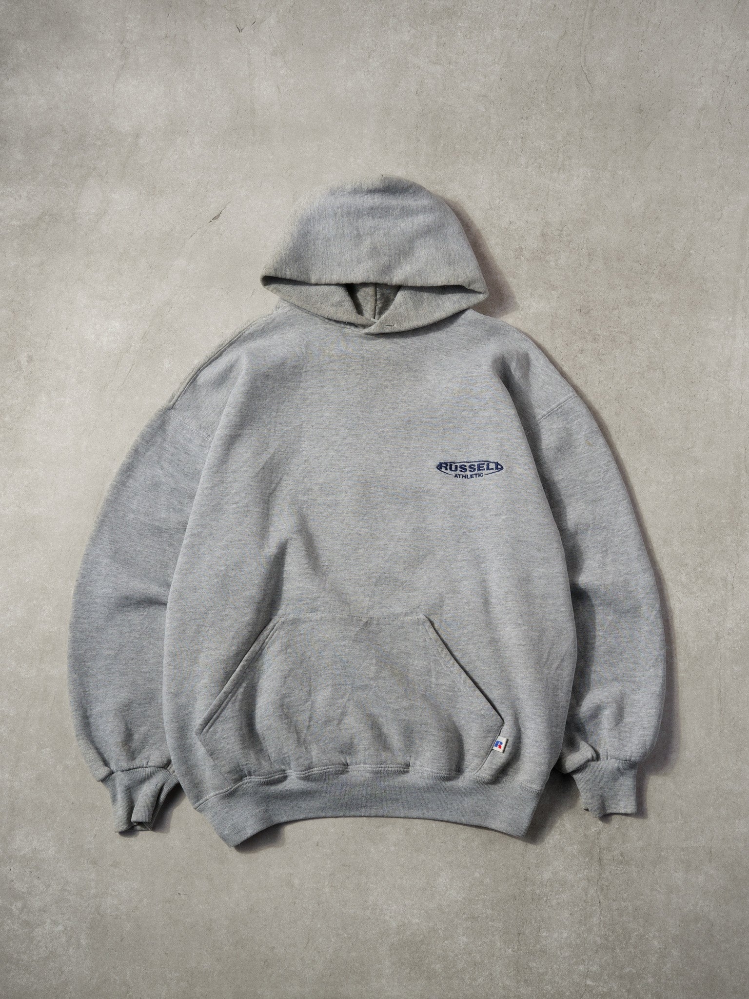 Vintage 90s Grey and Blue Russell Athletics Hoodie (L)