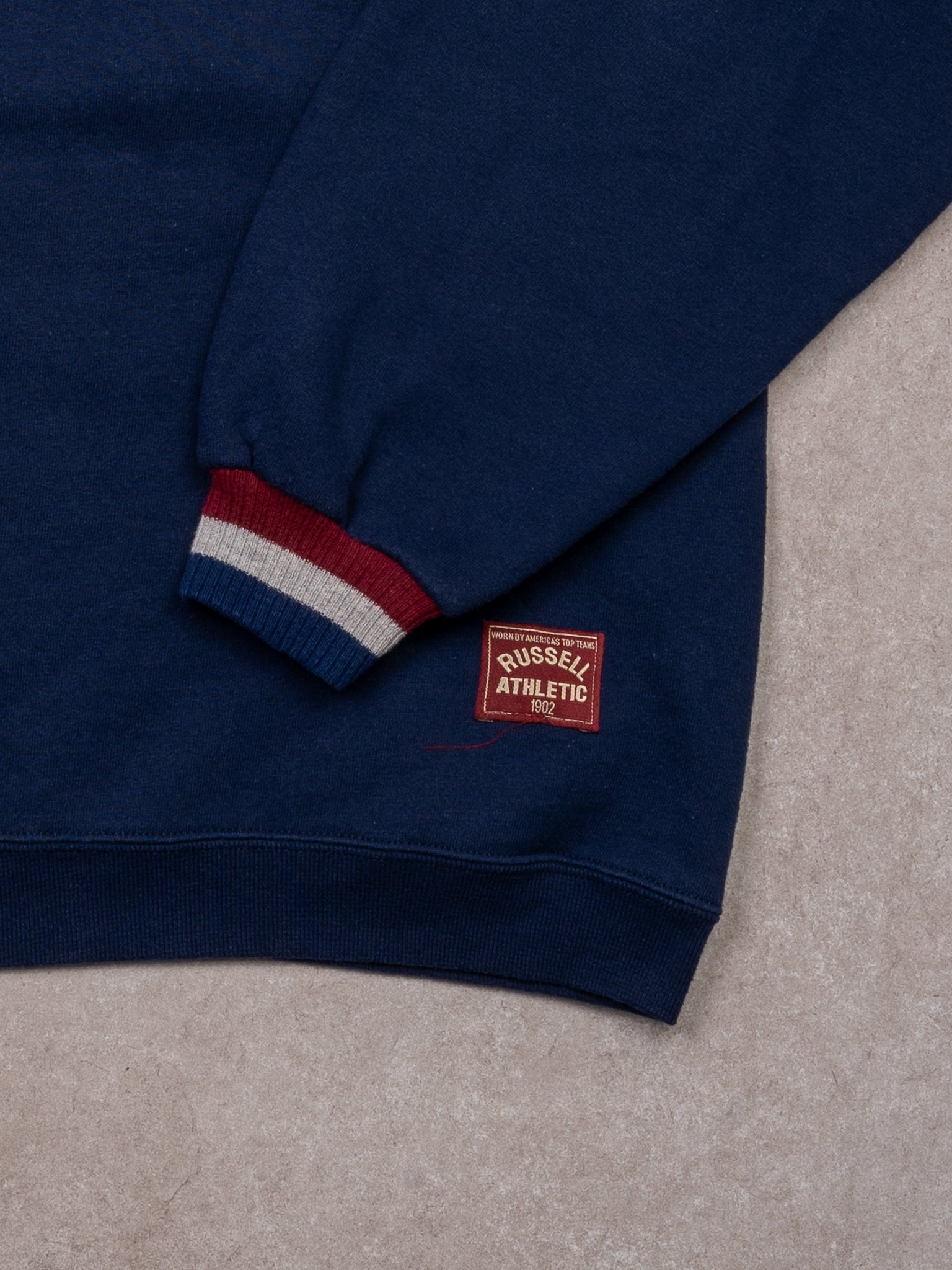 Vintage 90s Russell Athletic Navy + Maroon V Neck Sweater (L)
