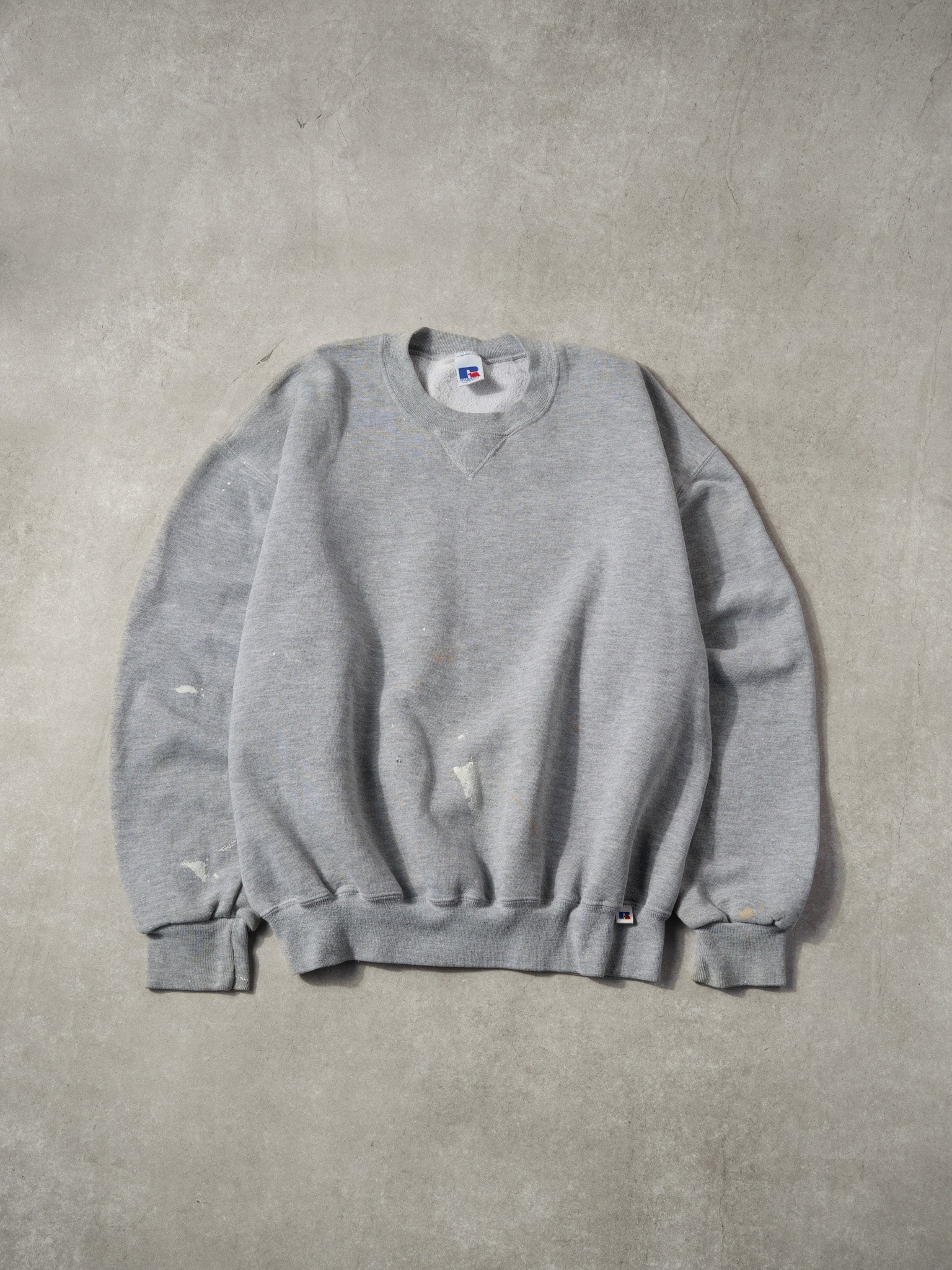 Vintage 90s Grey Paint Russell Athletics Blank Crewneck (L)