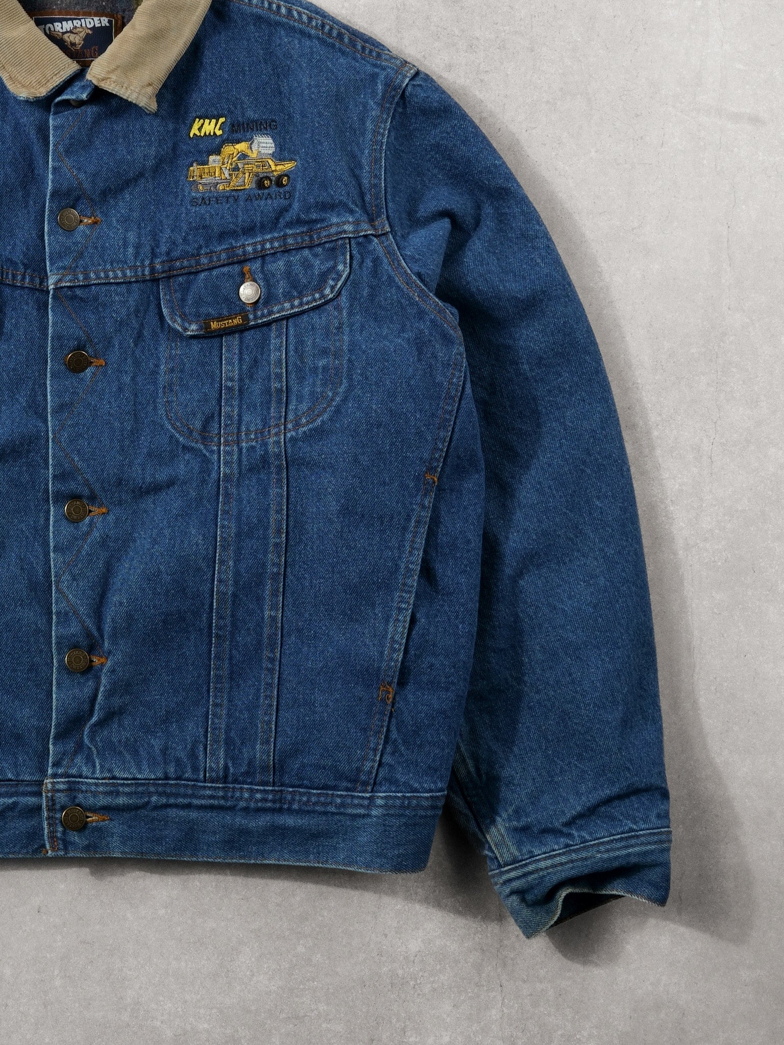 Vintage 90 Blue Stormrider Mustang "KMC Mining" Denim Sherpa Jacket (XL)