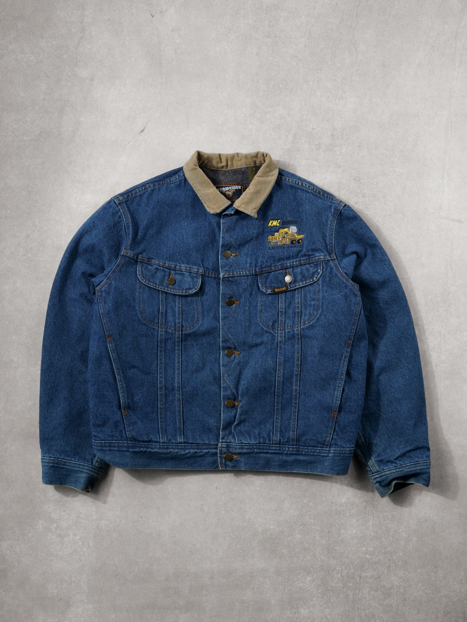 Vintage 90 Blue Stormrider Mustang "KMC Mining" Denim Sherpa Jacket (XL)
