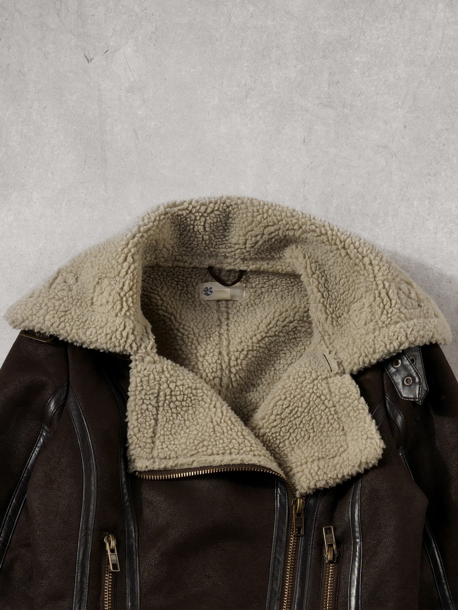 Vintage 90s Brown Suede Sherpa Lined Flight Jacket (XS)