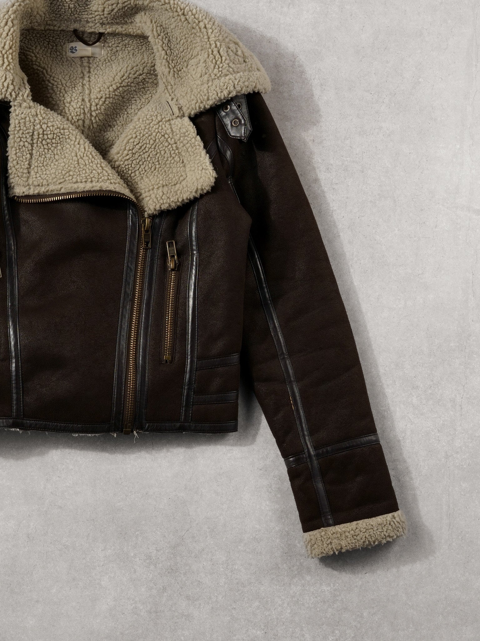 Vintage 90s Brown Suede Sherpa Lined Flight Jacket (XS)