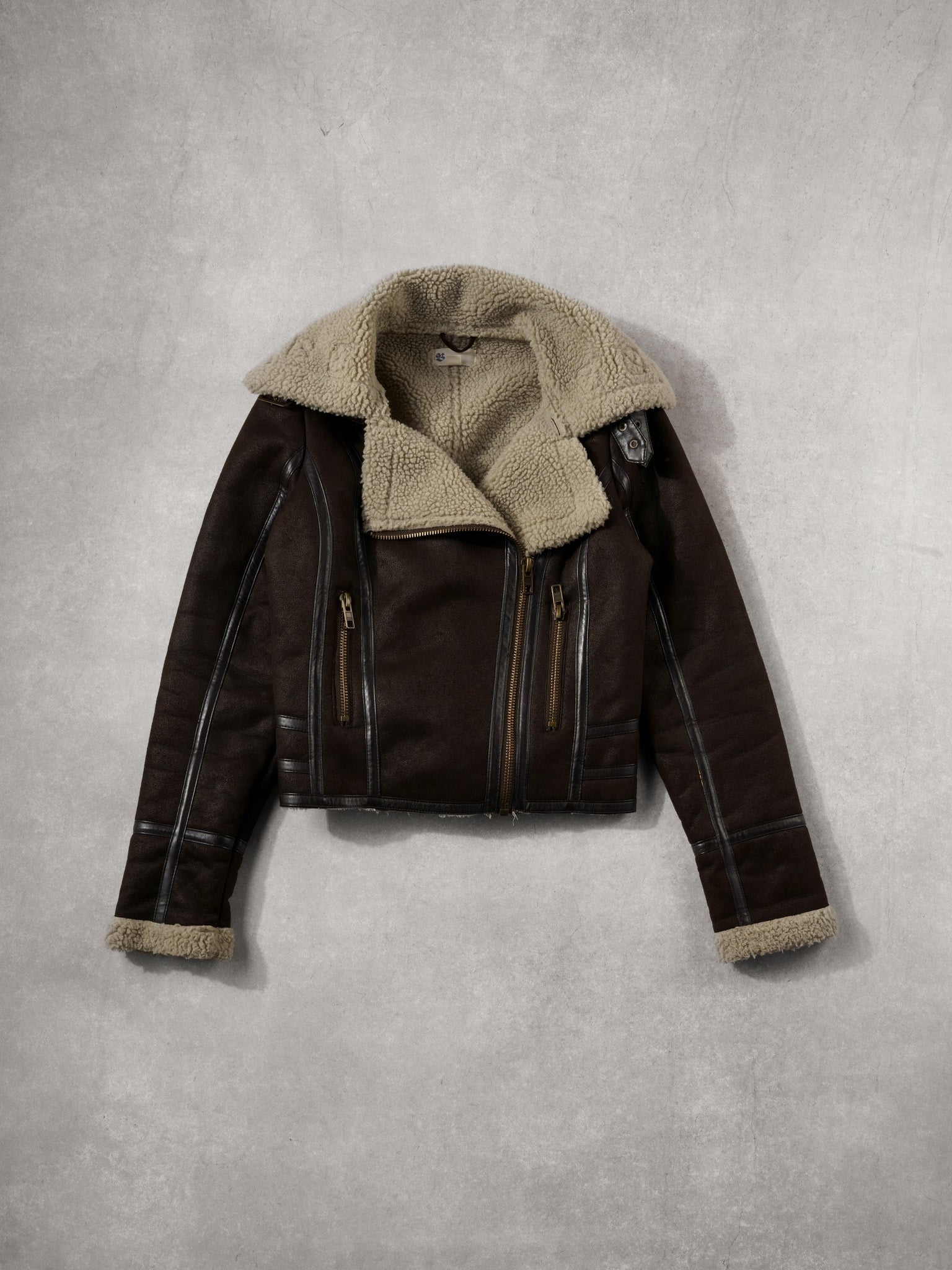 Vintage 90s Brown Suede Sherpa Lined Flight Jacket (XS)