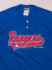 VIntage '97 Rangers #7 MLB 1/4 Button Single Stitch Tee (S/M)