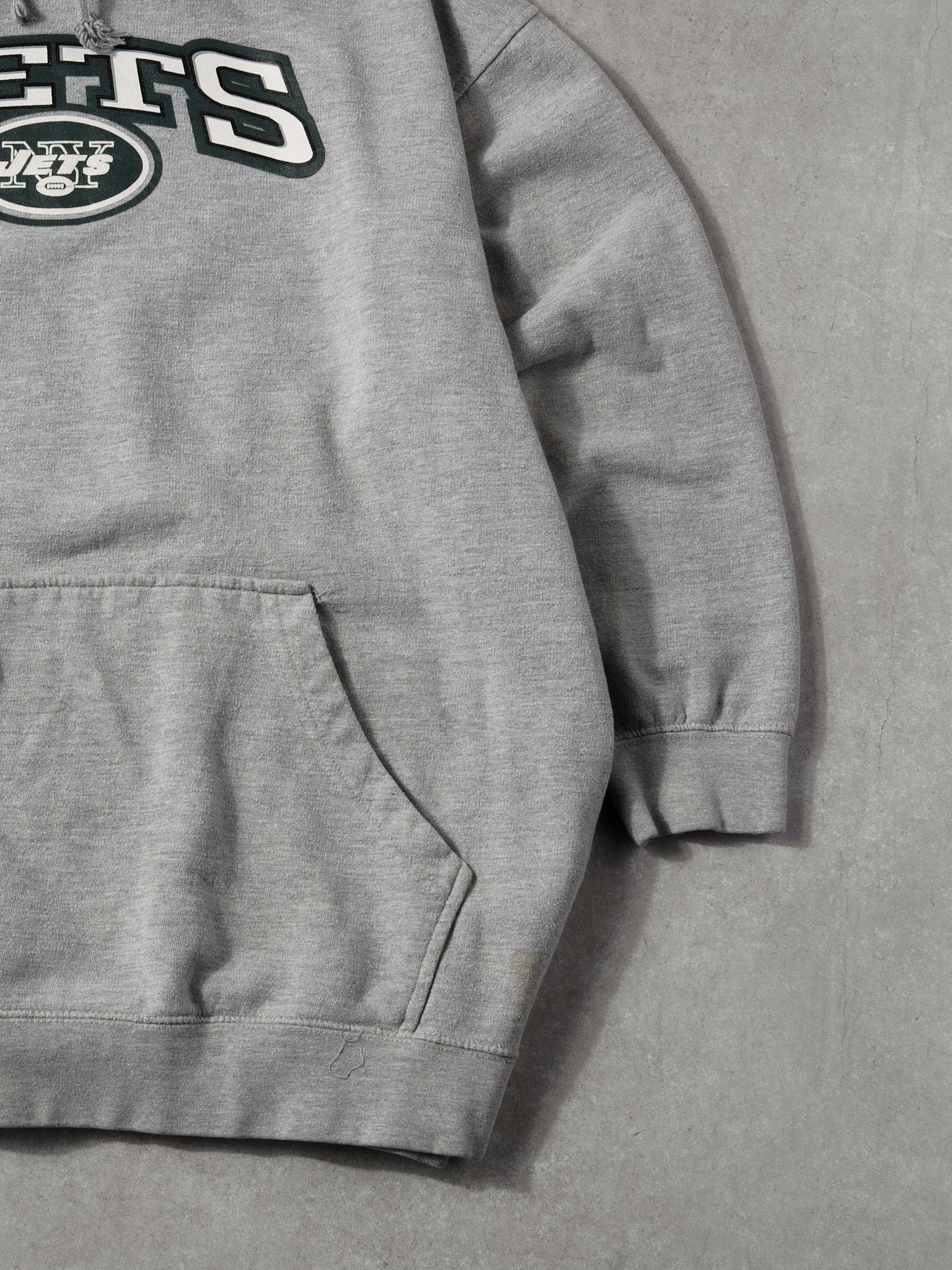 Vintage 90s Grey and Green New York Jets NFL Hoodie (XXL)