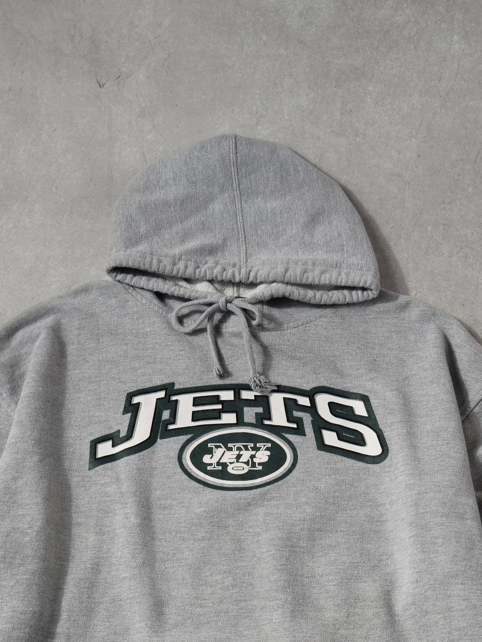 Vintage 90s Grey and Green New York Jets NFL Hoodie (XXL)