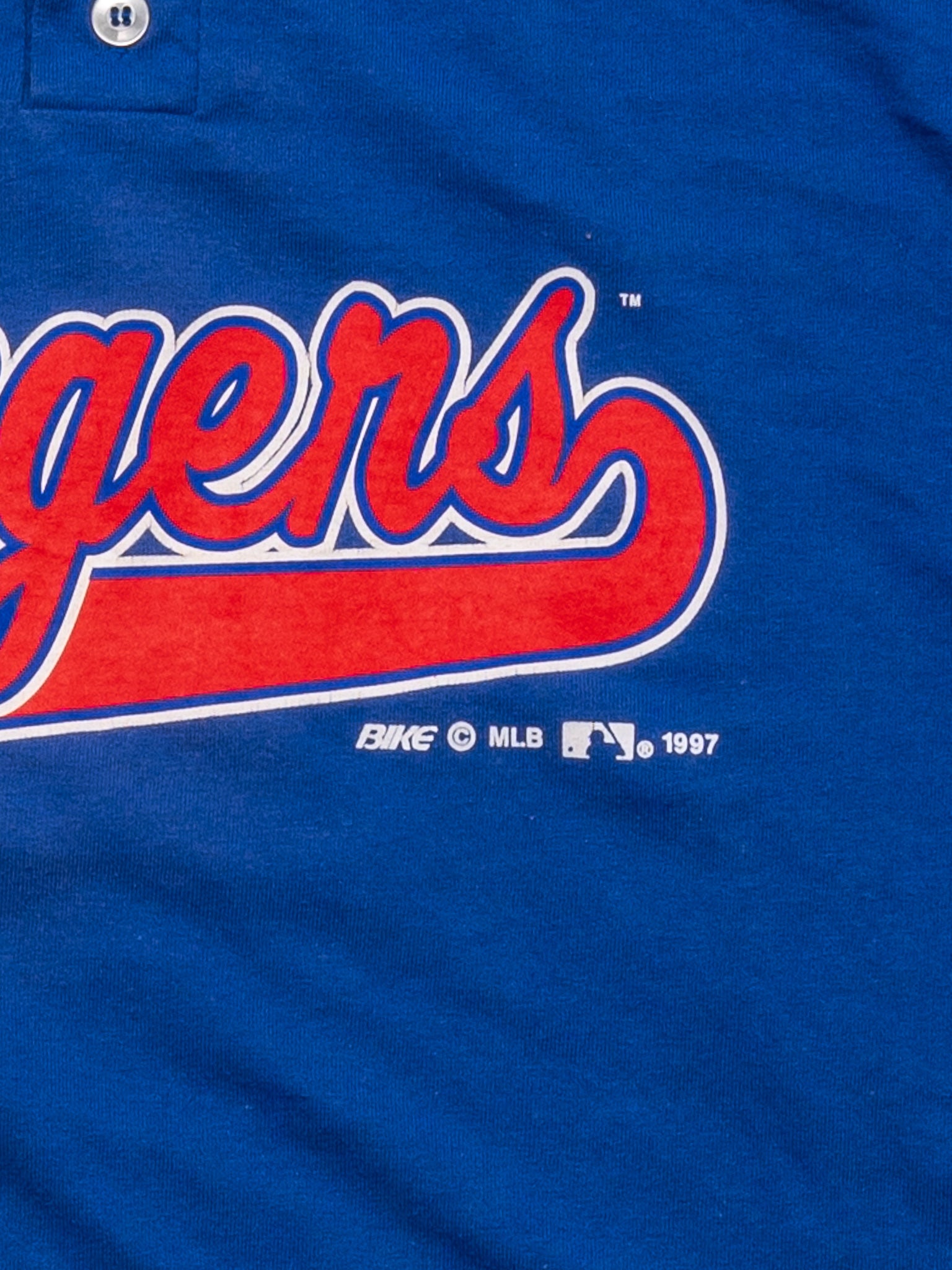 VIntage '97 Rangers #7 MLB 1/4 Button Single Stitch Tee (S/M)