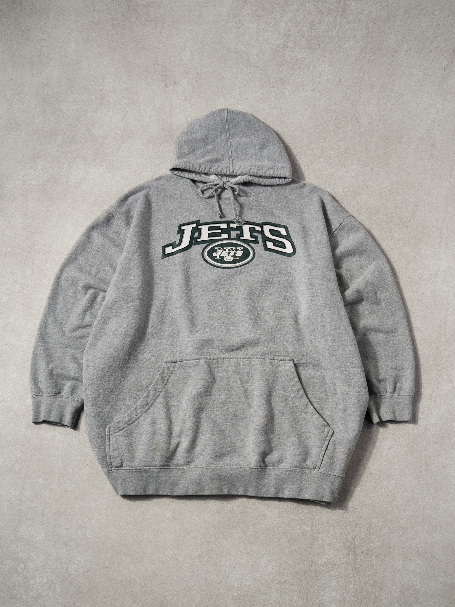 Vintage 90s Grey and Green New York Jets NFL Hoodie (XXL)