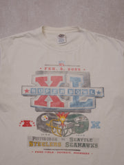 Vintage 06' White Steelers VS Seahawks Superbowl XL NFL Graphics Tee (L)