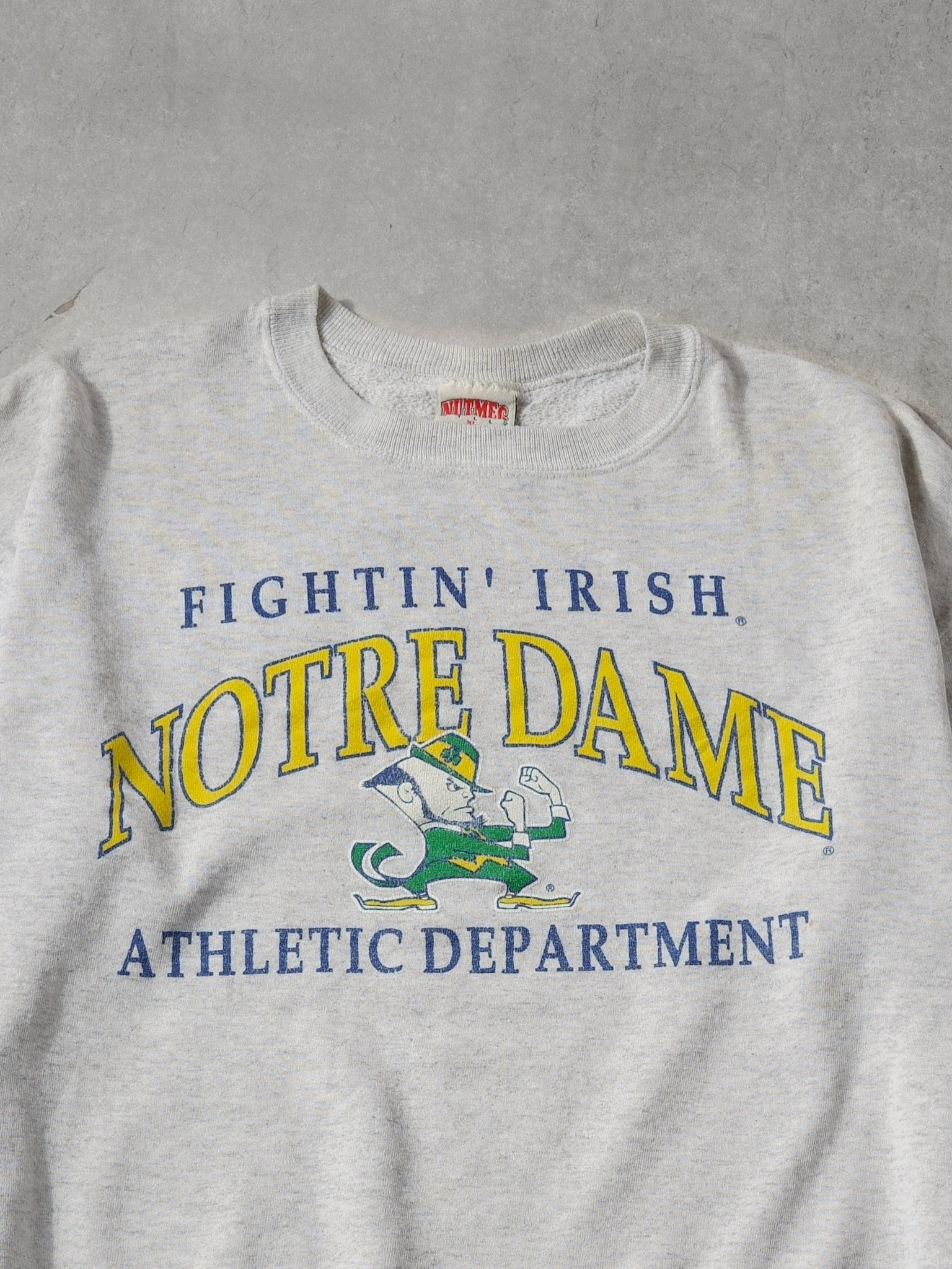 Vintage 90s Grey and Blue Notre Dame Fighting Irish Athletics Dept Crewneck (XL)