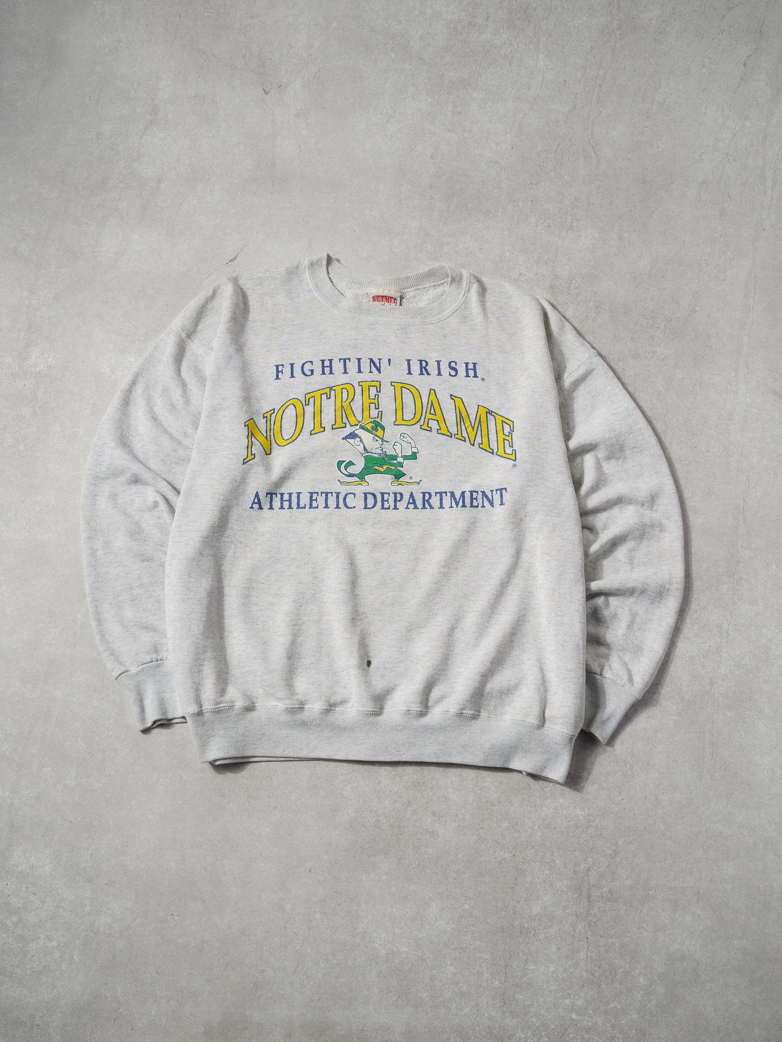 Vintage 90s Grey and Blue Notre Dame Fighting Irish Athletics Dept Crewneck (XL)